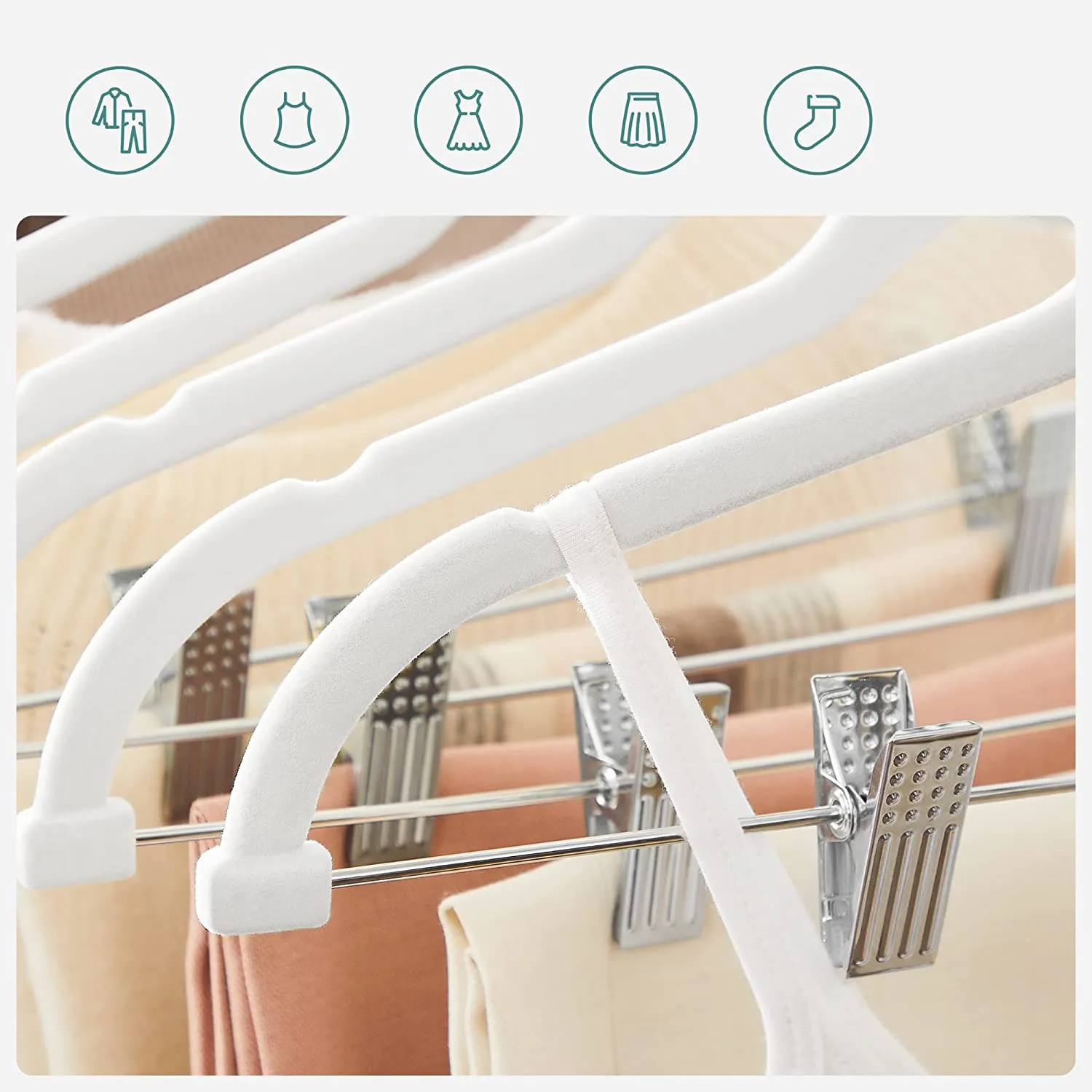 30-Pack Pants Hangers, 16.7-Inch Long Velvet Hangers with Adjustable Clips, Non-Slip, Space-Saving