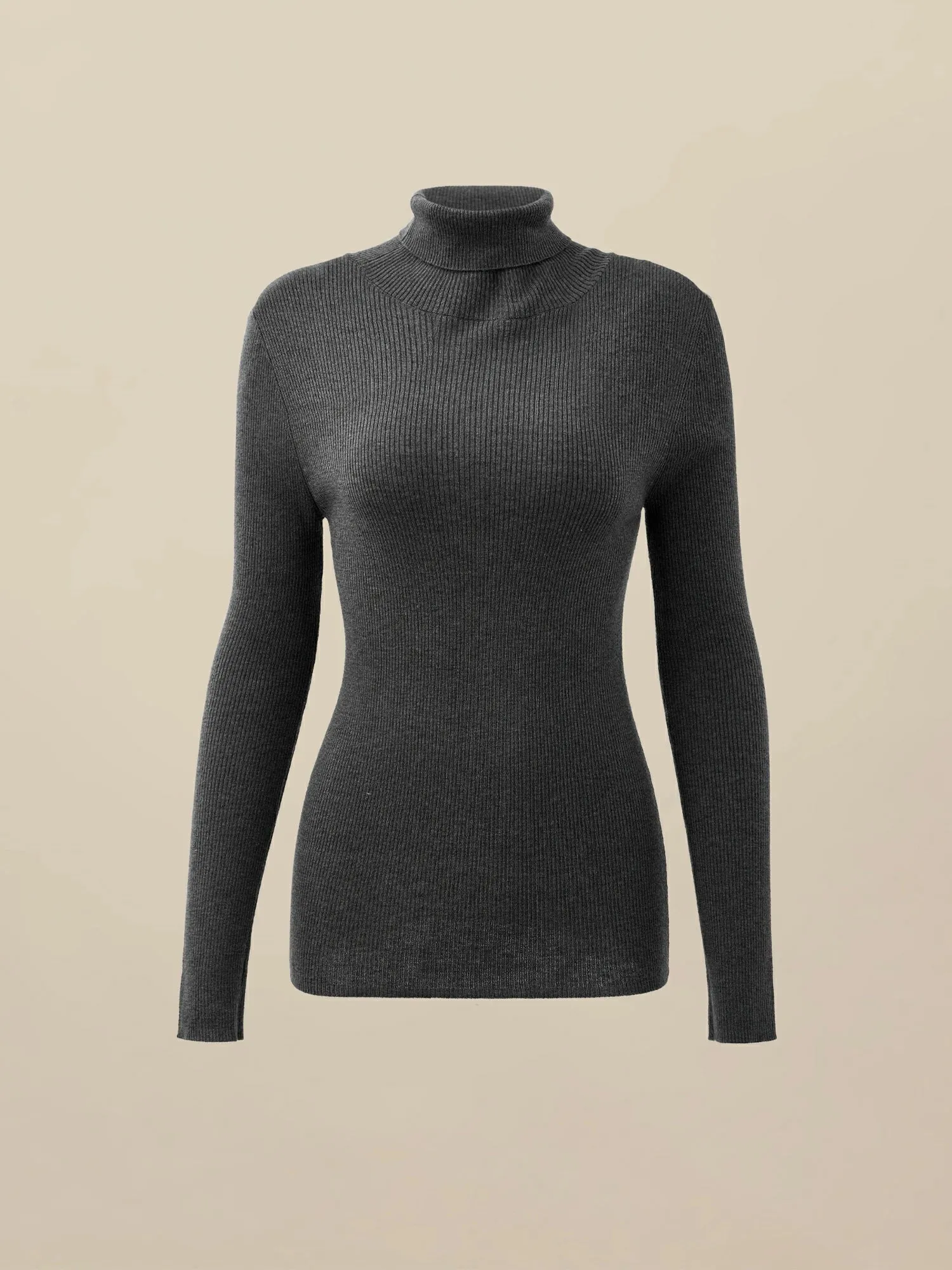 Amoretu Wool High Neck Slim Fit Ribbed Knit Sweater