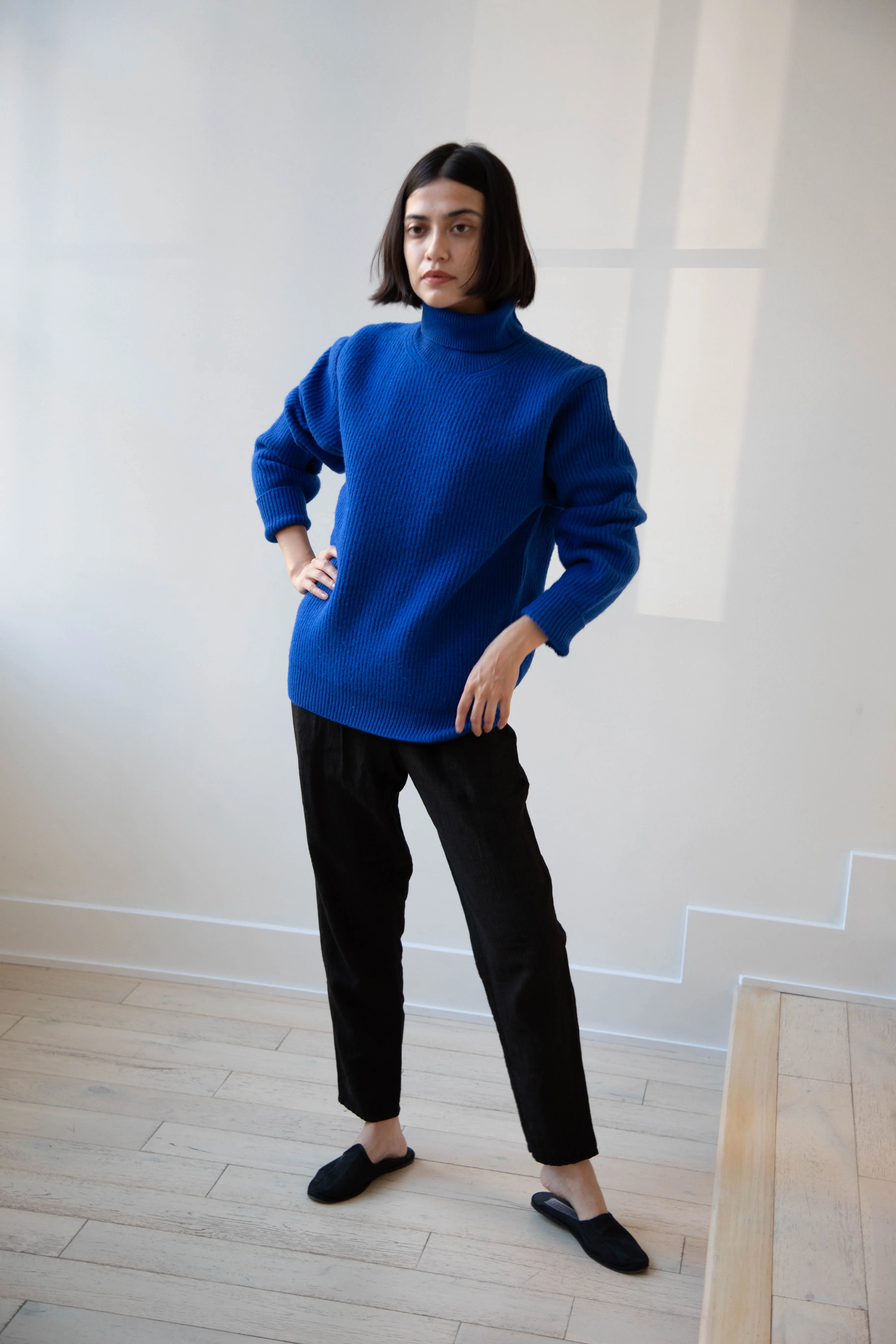 Auralee | Rib Knit Turtleneck in Royal Blue