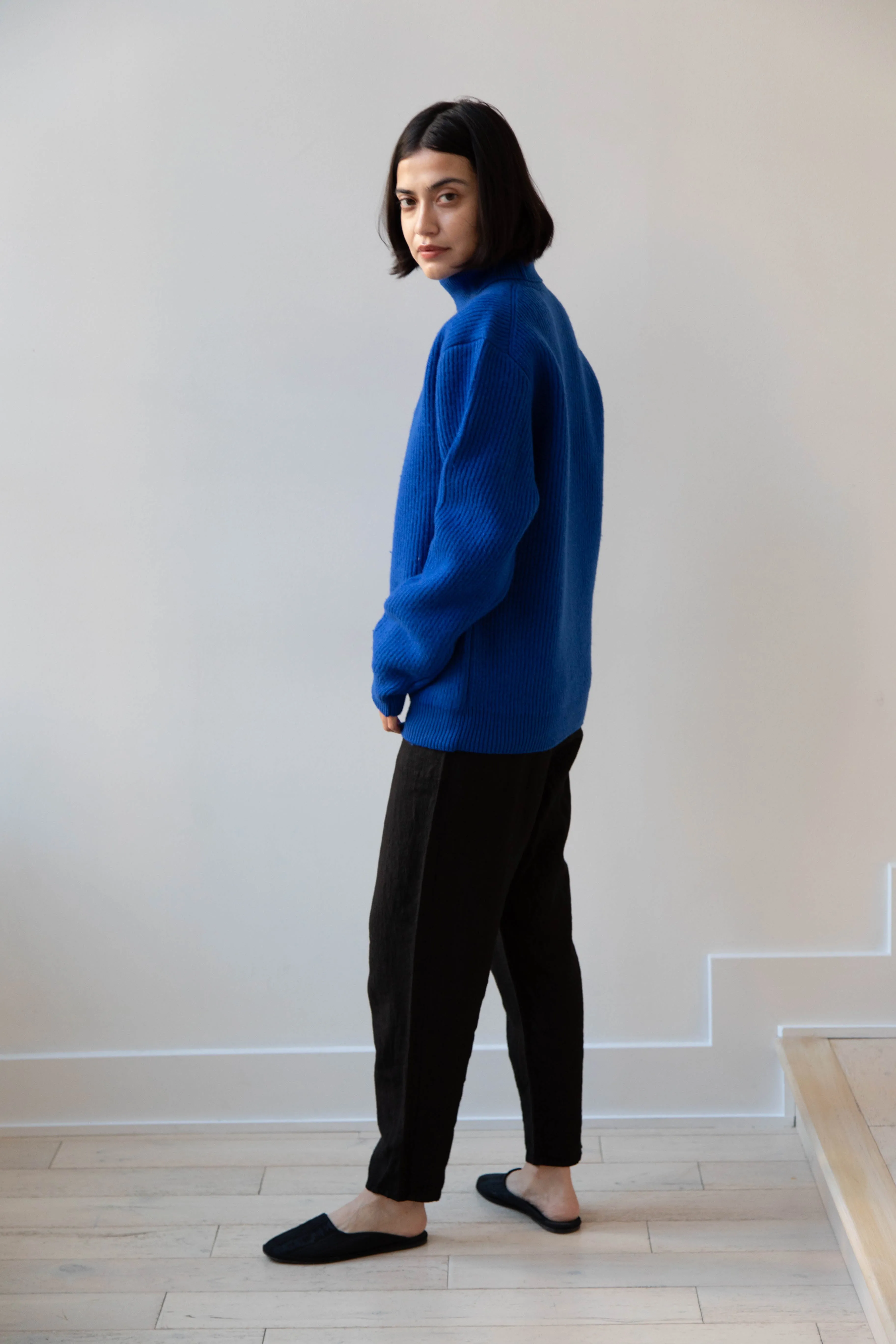 Auralee | Rib Knit Turtleneck in Royal Blue