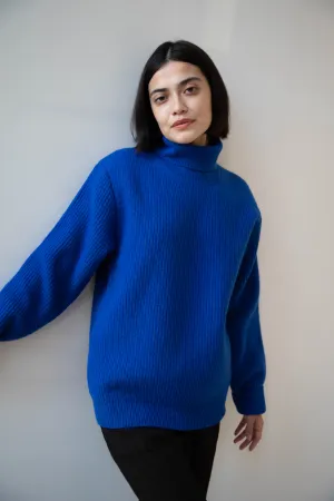 Auralee | Rib Knit Turtleneck in Royal Blue