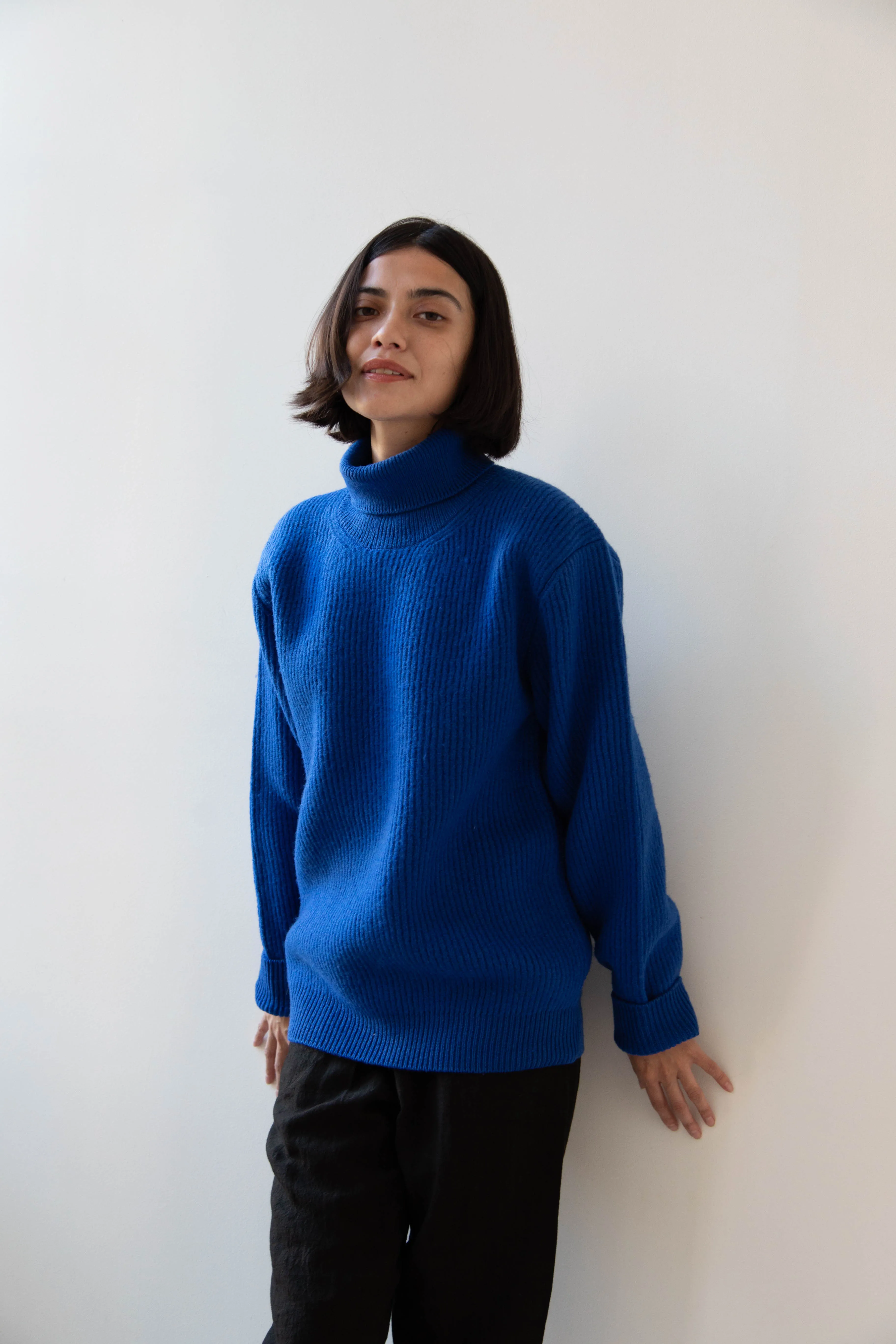 Auralee | Rib Knit Turtleneck in Royal Blue