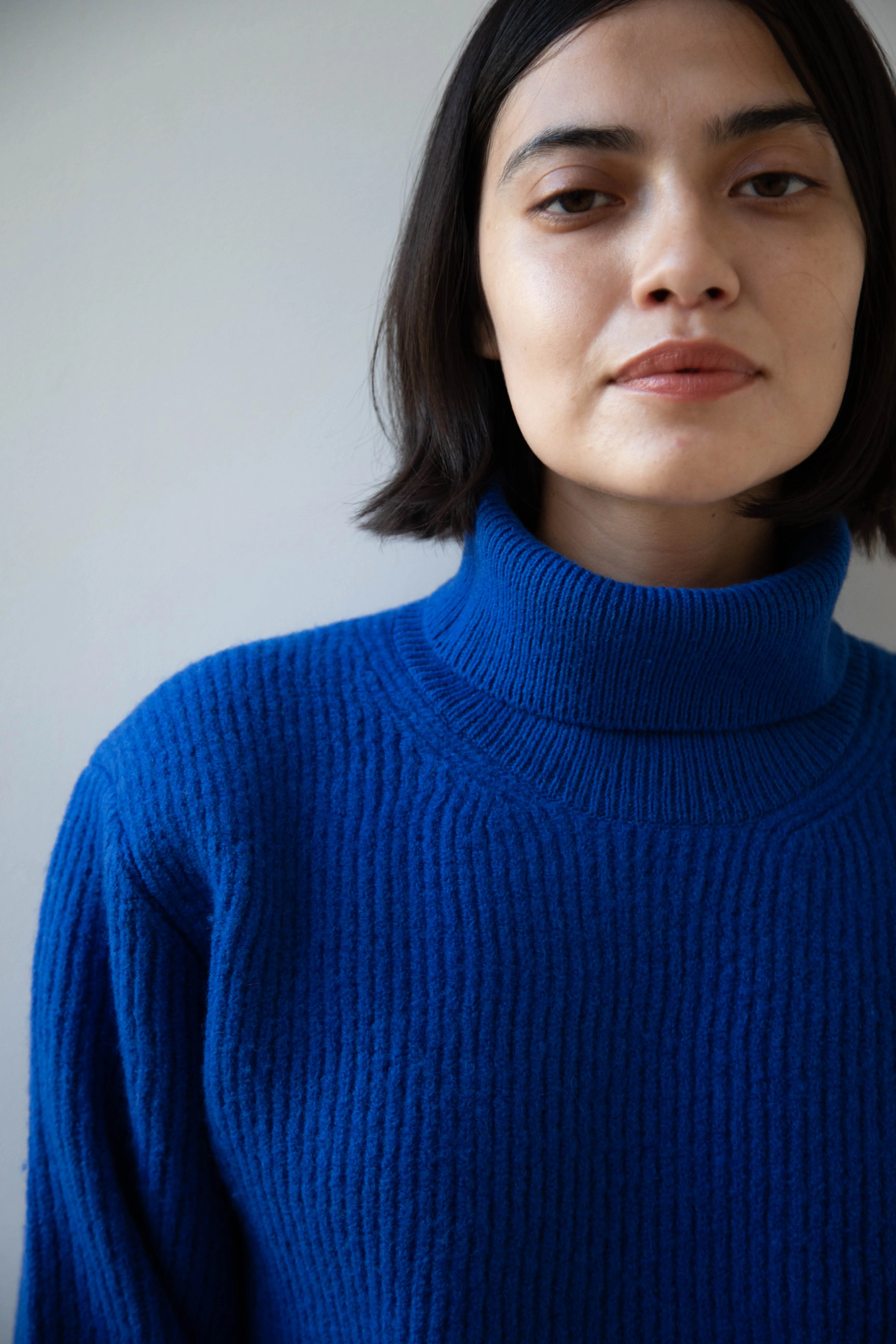 Auralee | Rib Knit Turtleneck in Royal Blue