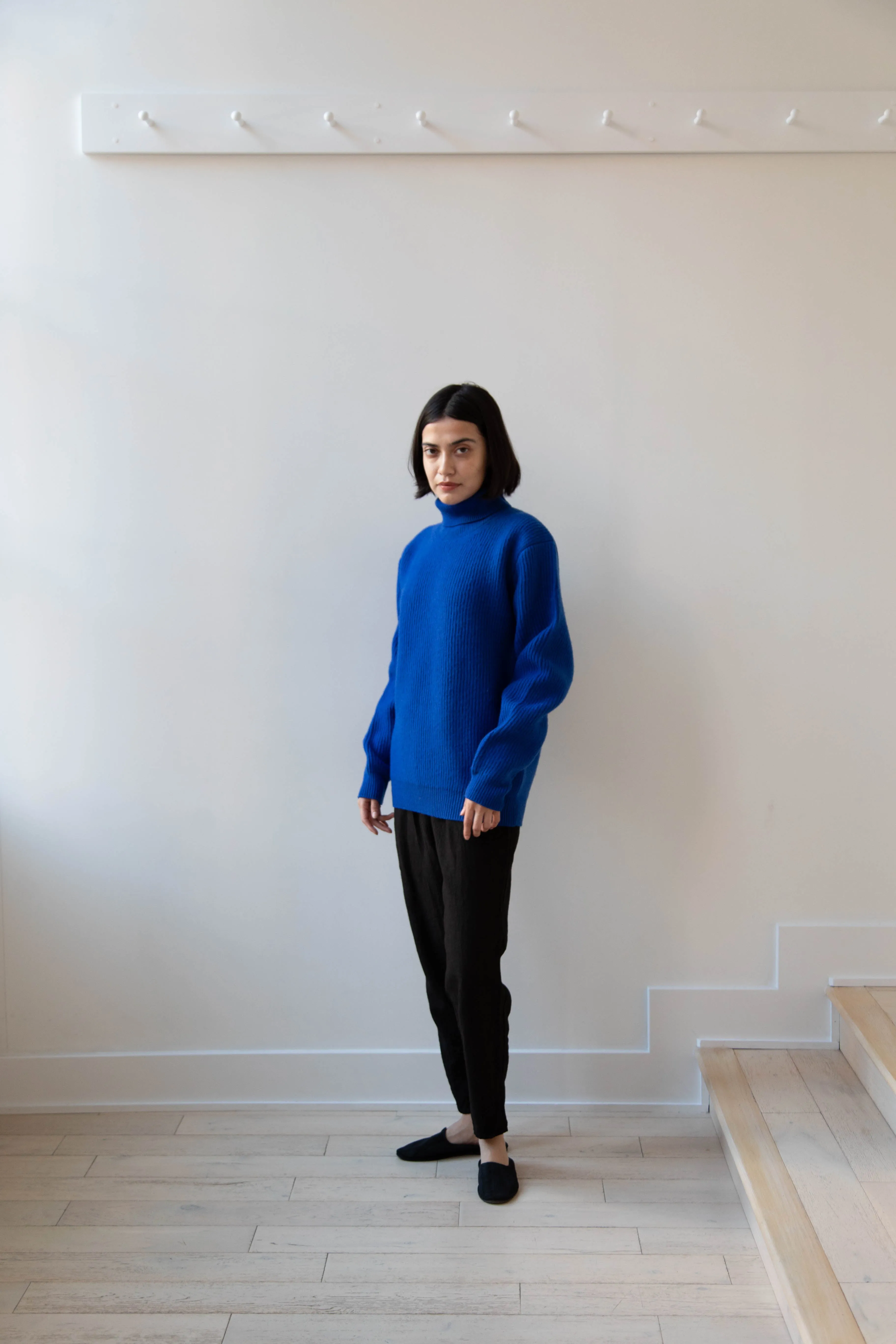 Auralee | Rib Knit Turtleneck in Royal Blue