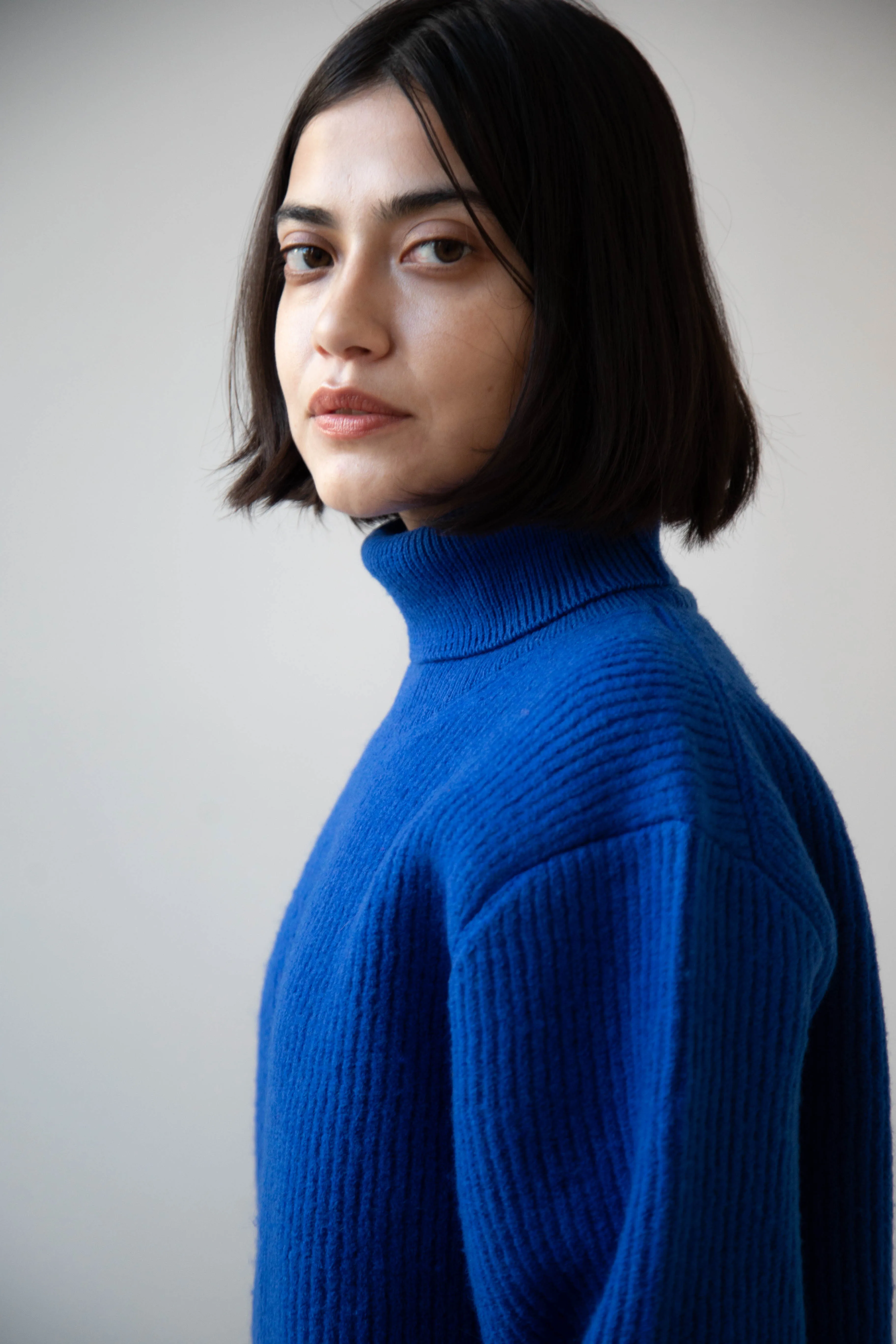 Auralee | Rib Knit Turtleneck in Royal Blue