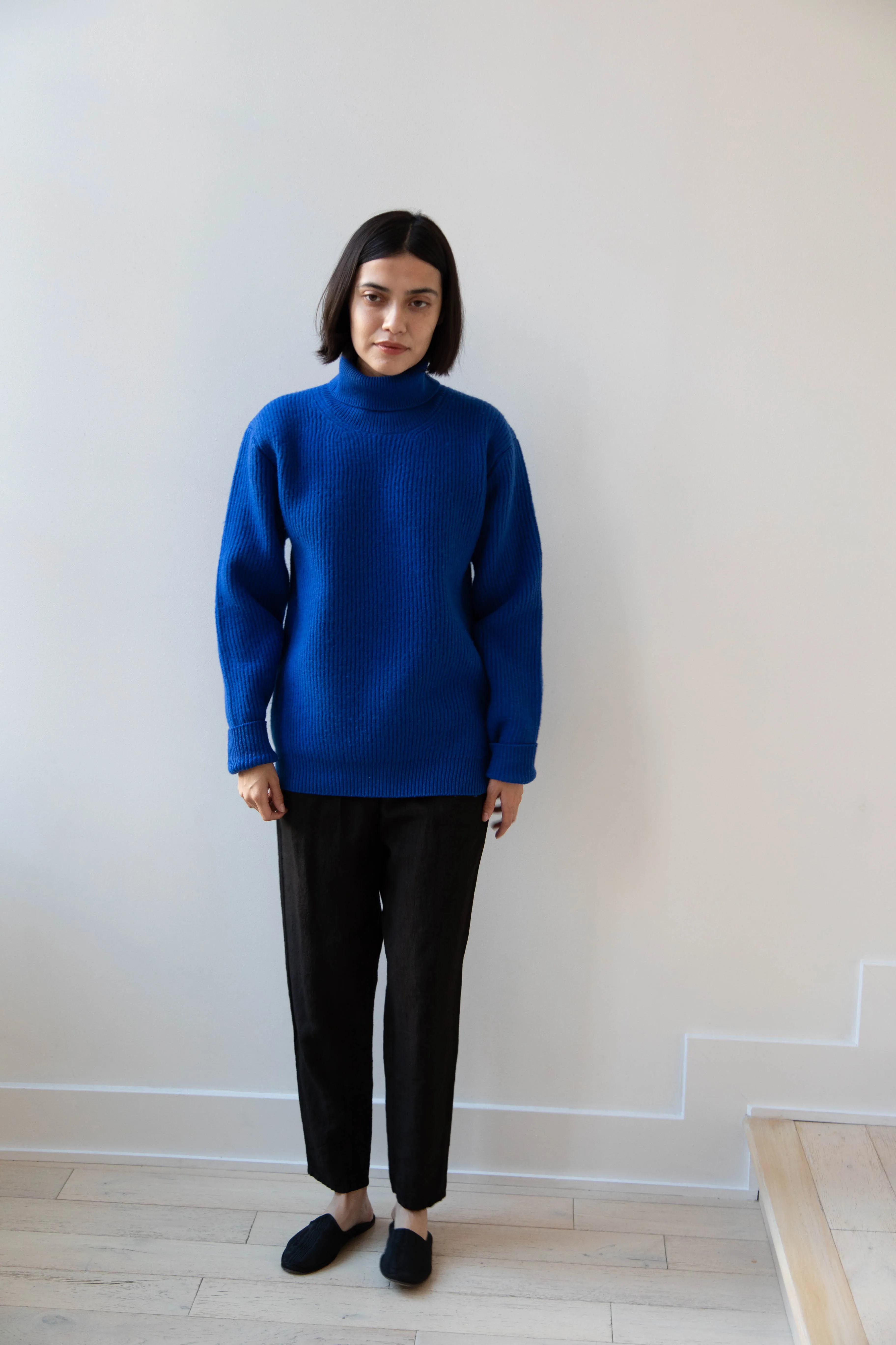 Auralee | Rib Knit Turtleneck in Royal Blue