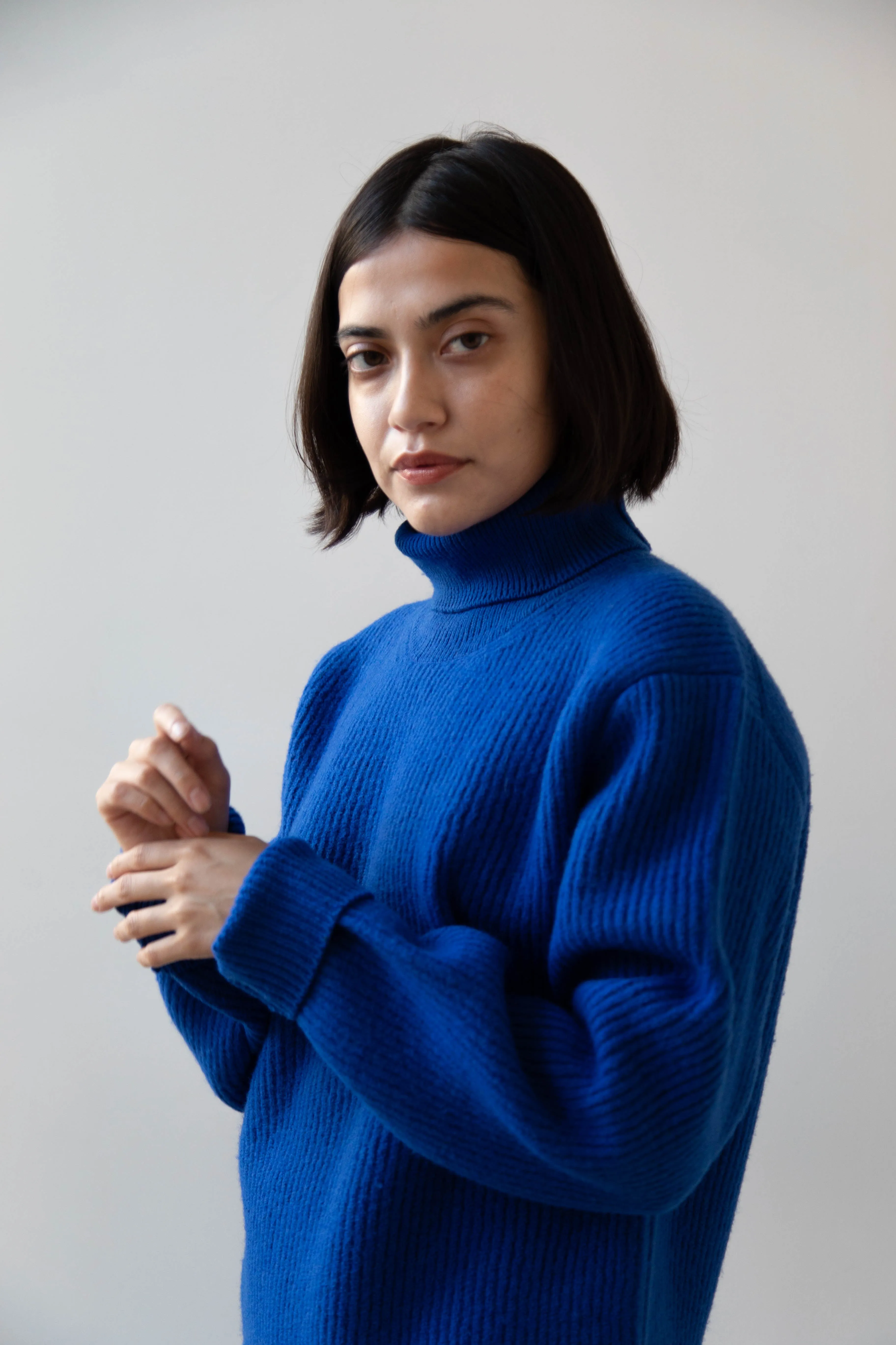 Auralee | Rib Knit Turtleneck in Royal Blue