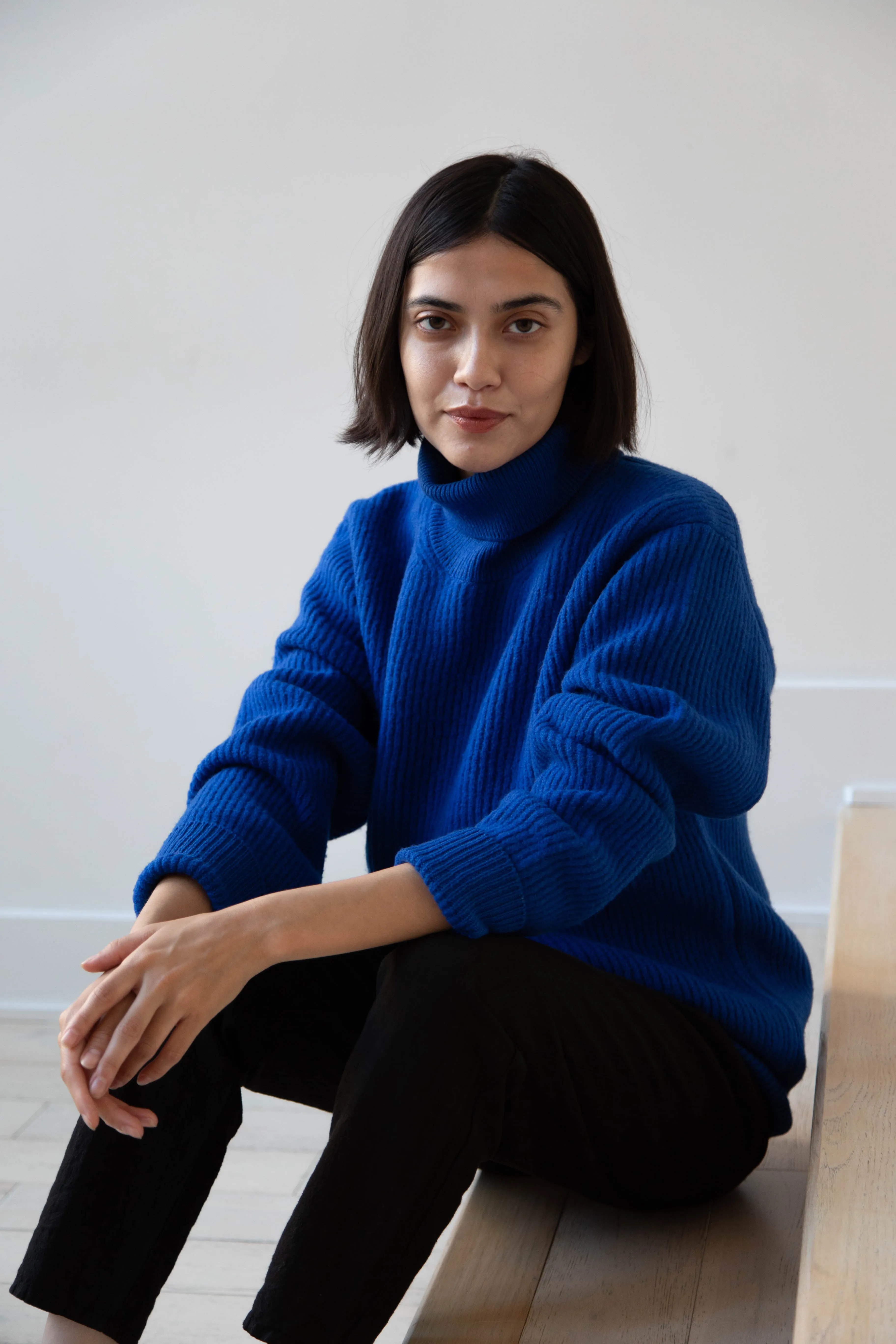 Auralee | Rib Knit Turtleneck in Royal Blue