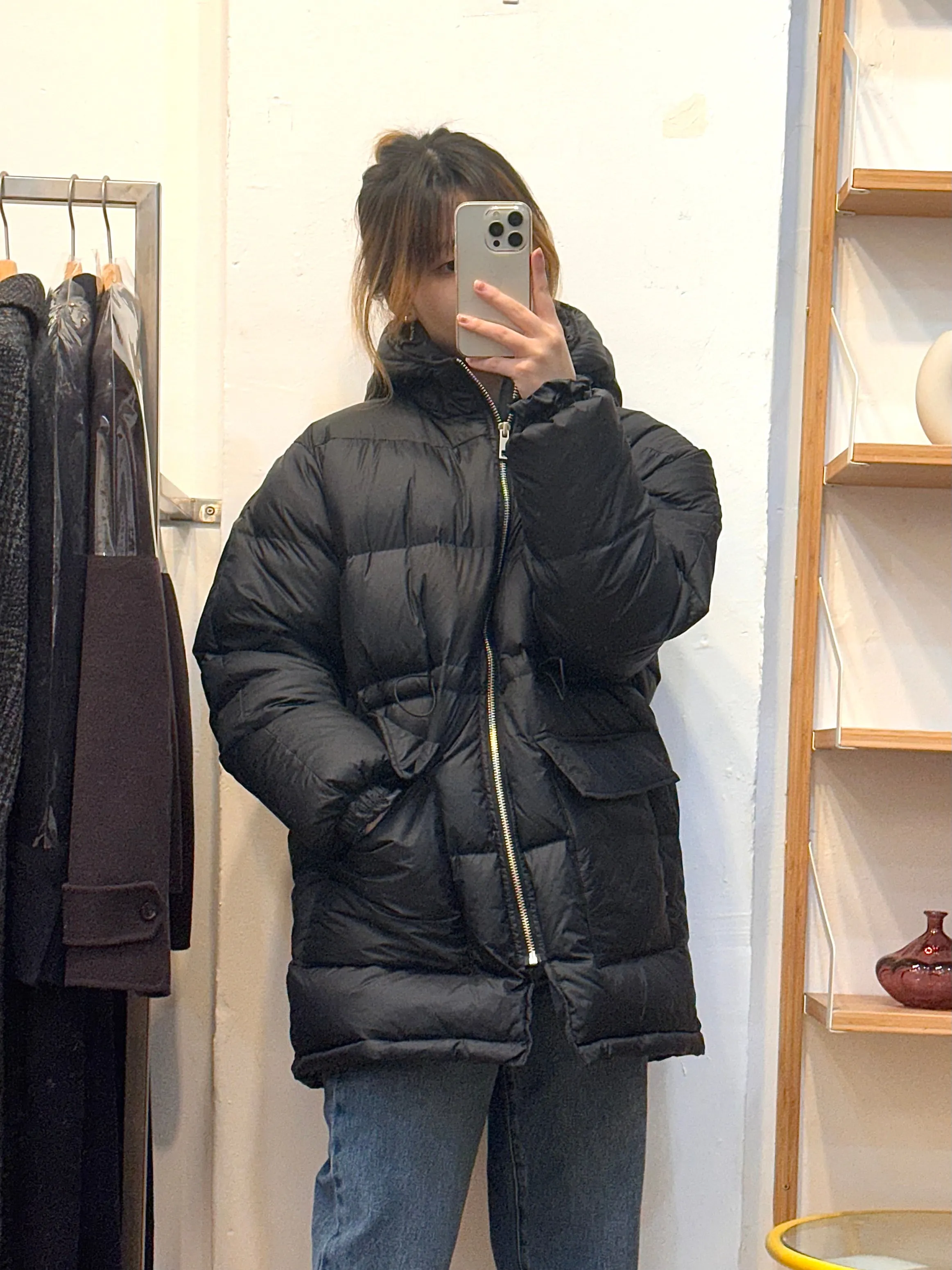 Black Zippered Goose Down Jacket