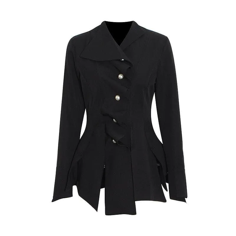 British style pleated split pearl button jacket