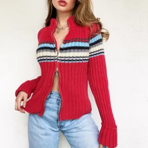 Chunky Knit Double Zip Cardigan