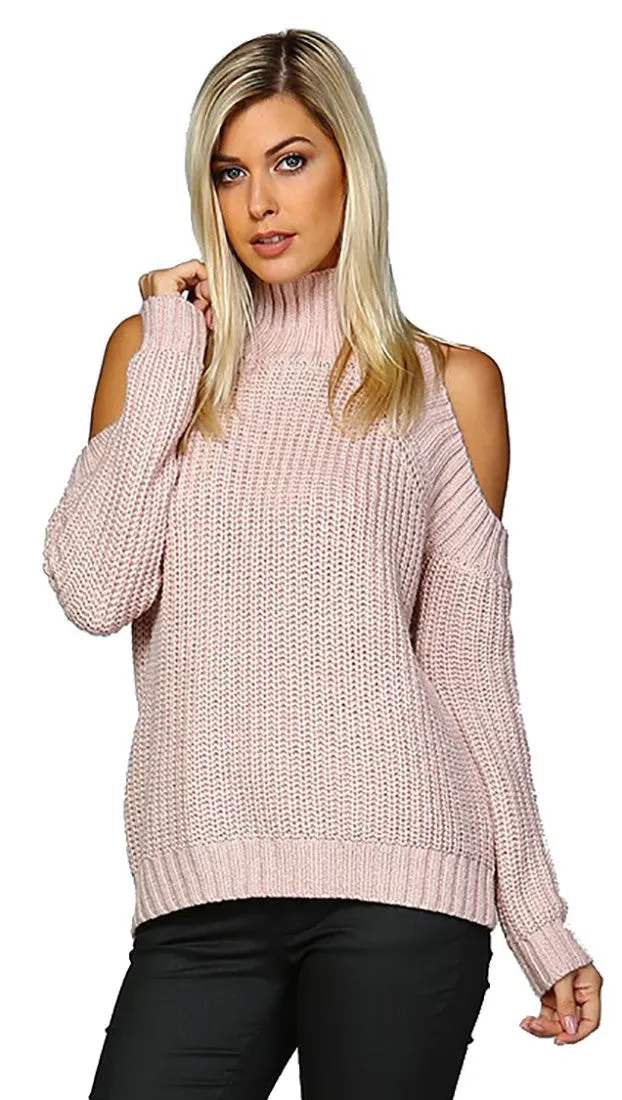 Cold Shoulder Mock Turtleneck Sweater Mauve