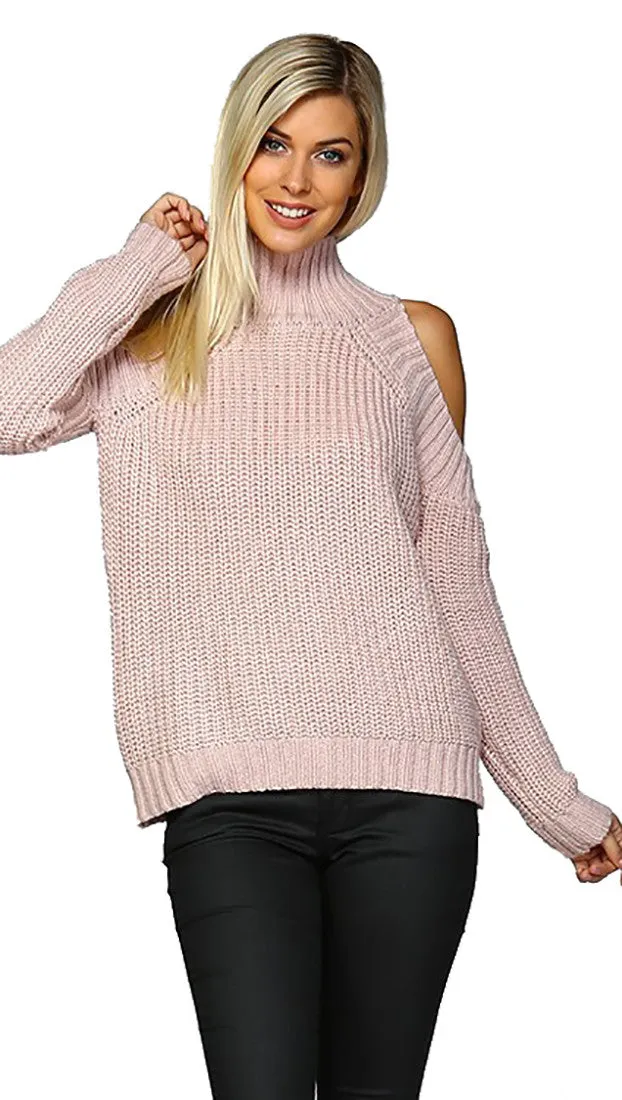 Cold Shoulder Mock Turtleneck Sweater Mauve