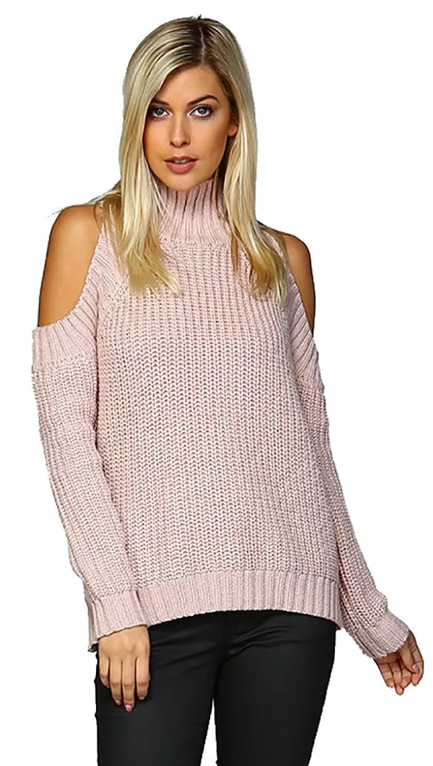 Cold Shoulder Mock Turtleneck Sweater Mauve