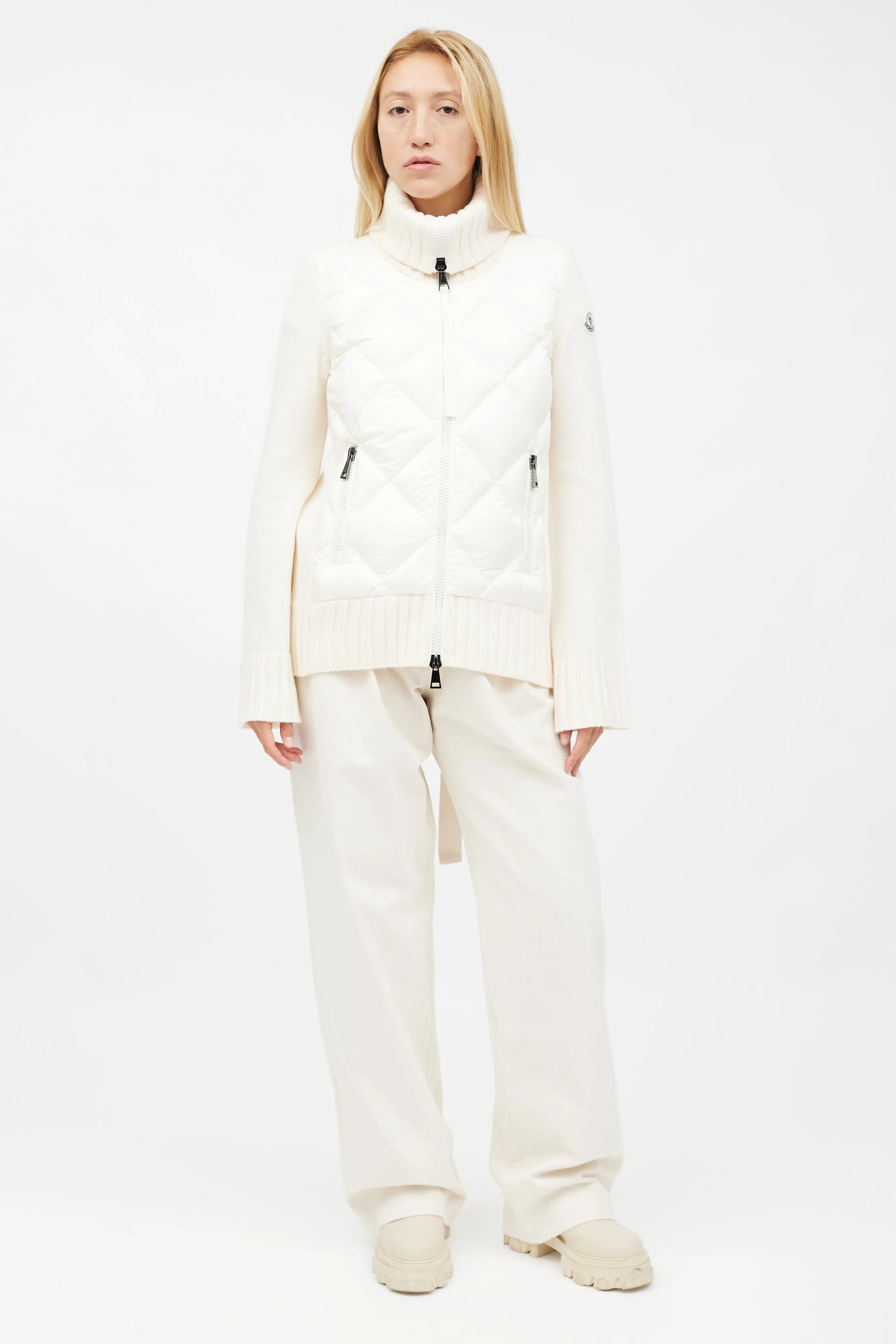 Cream White Lightweight Knit & Nylon Jacket