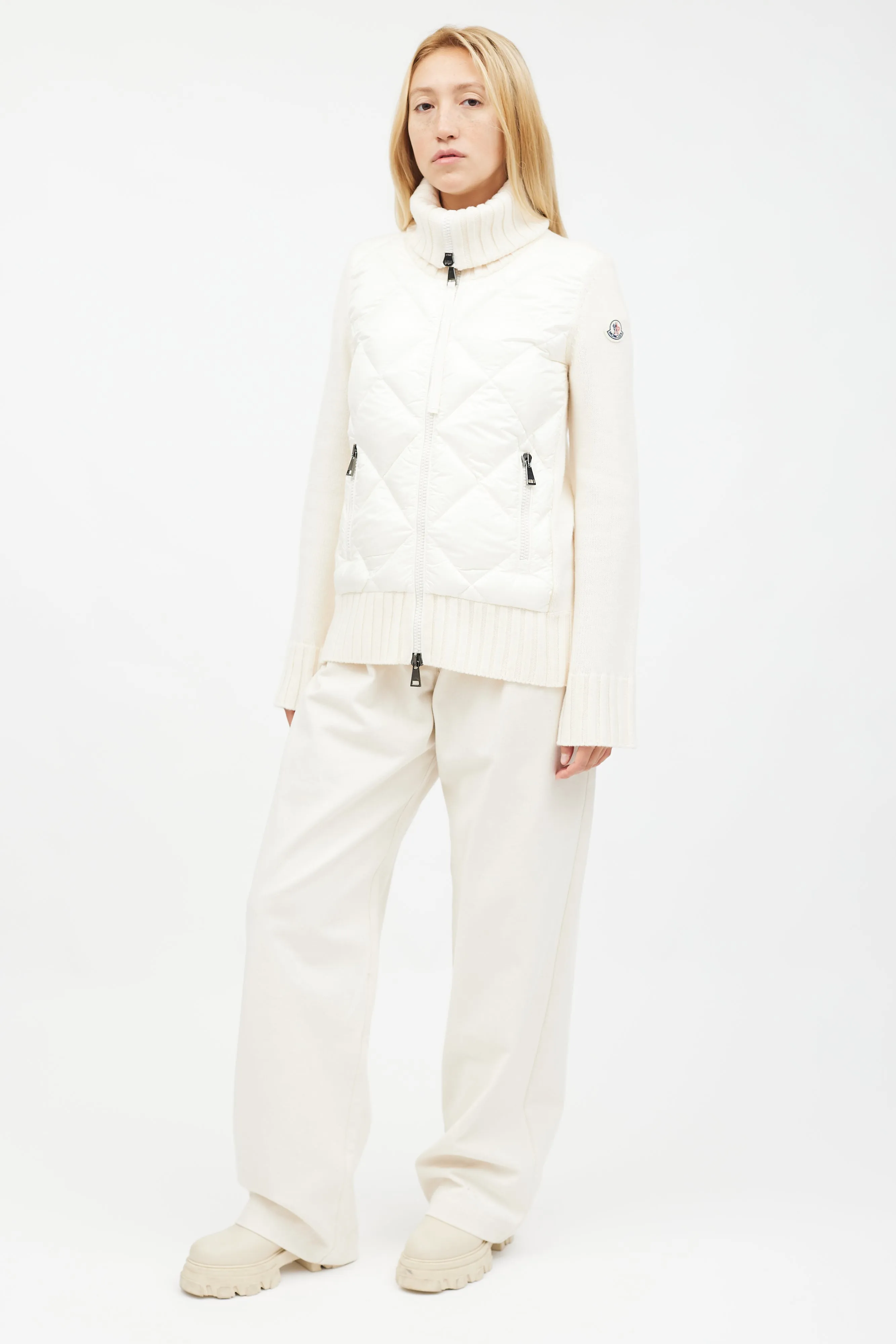 Cream White Lightweight Knit & Nylon Jacket