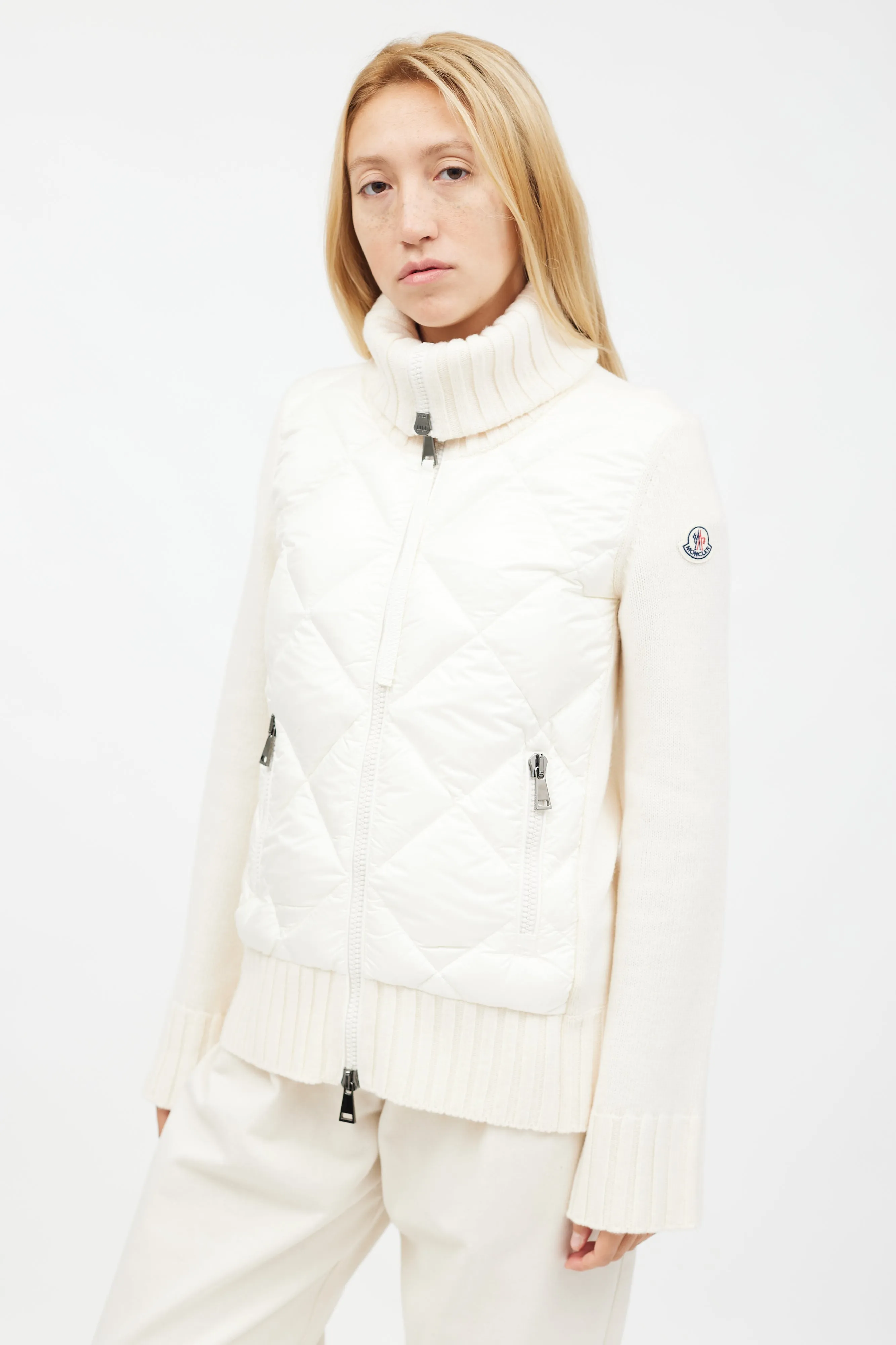 Cream White Lightweight Knit & Nylon Jacket