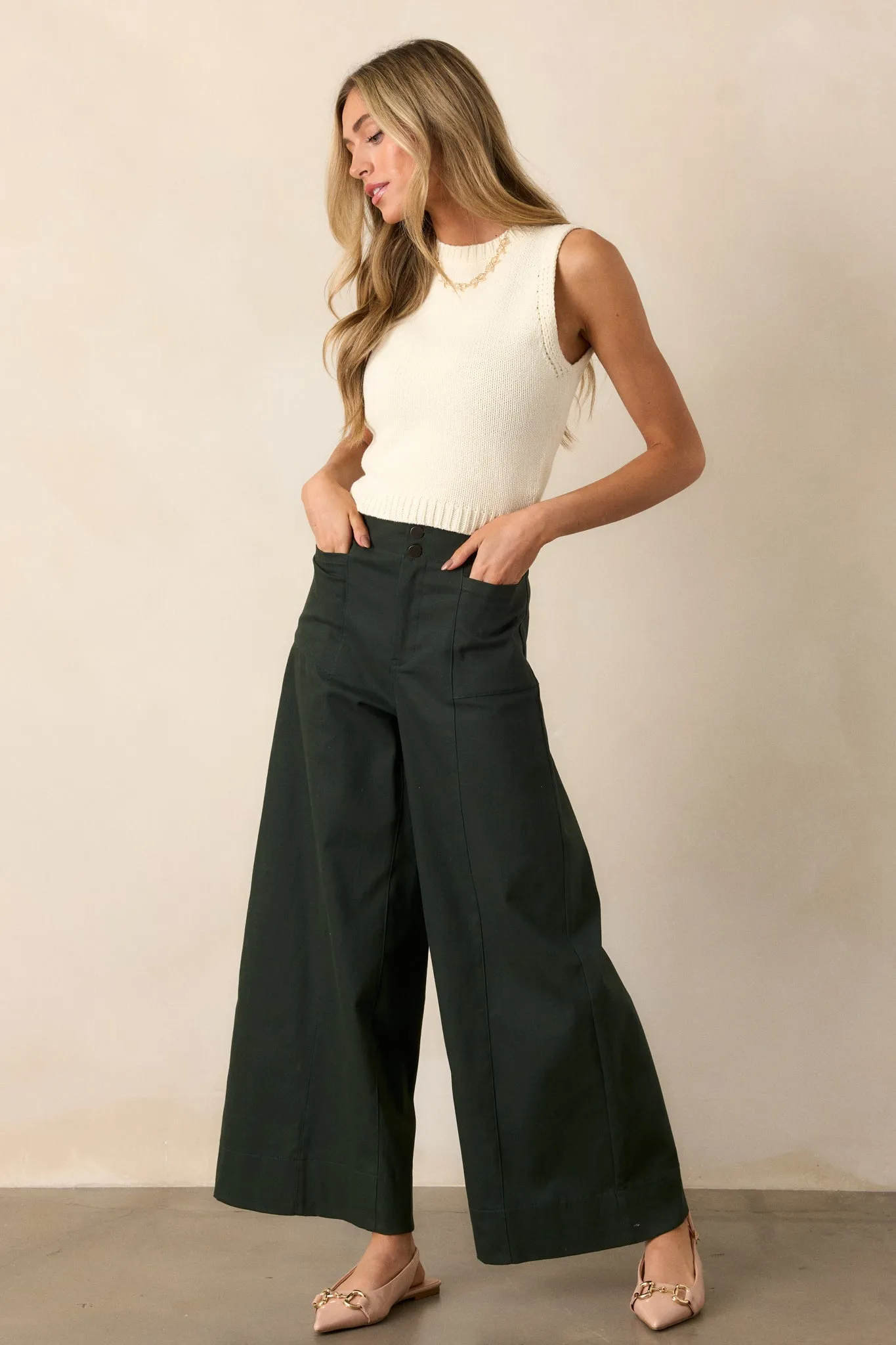 Daylight Glimmer Forest Green Wide Leg Pants