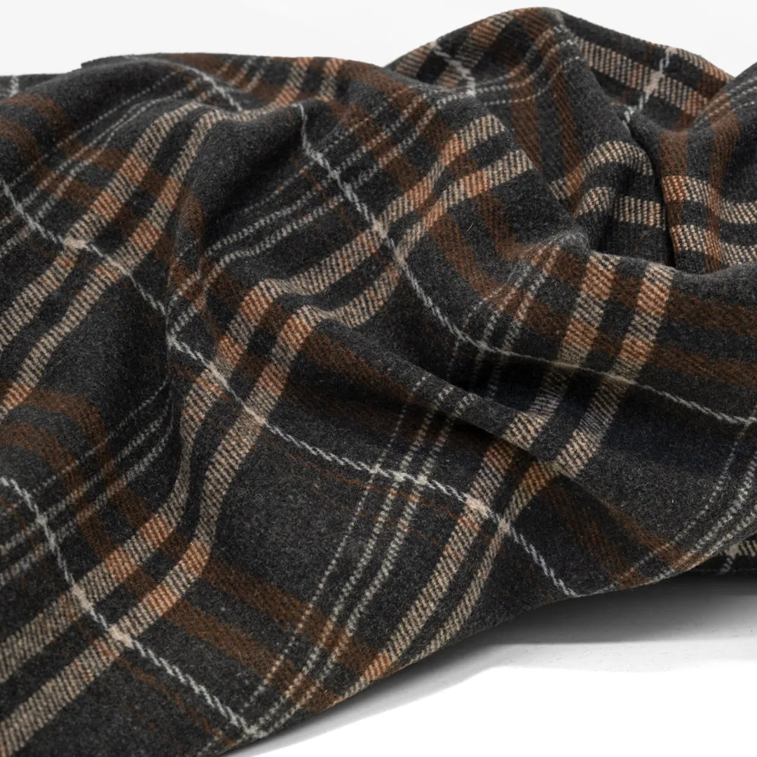 Deadstock Plaid Wool Blend Coating - Charcoal/Caramel/Beige