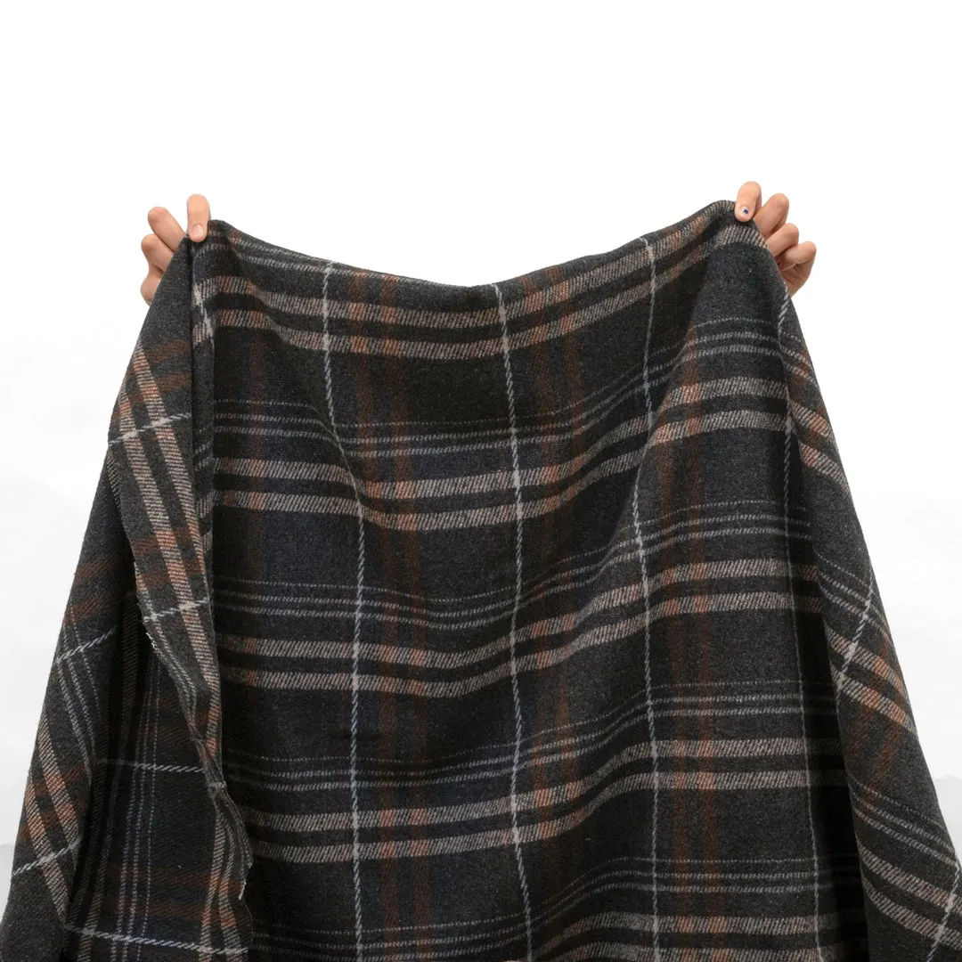 Deadstock Plaid Wool Blend Coating - Charcoal/Caramel/Beige