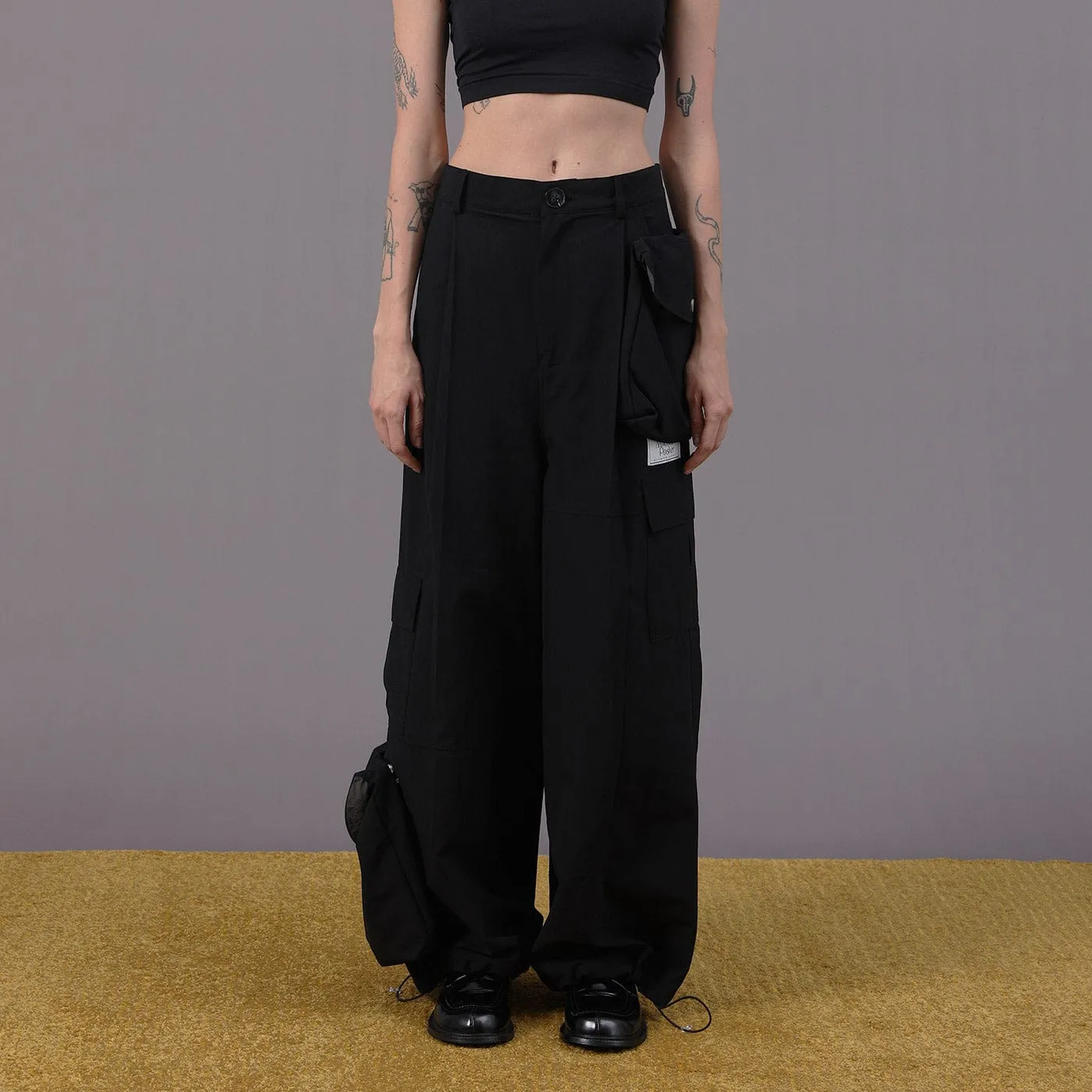 Detachable Pockets Wide-Leg Cargo Pants