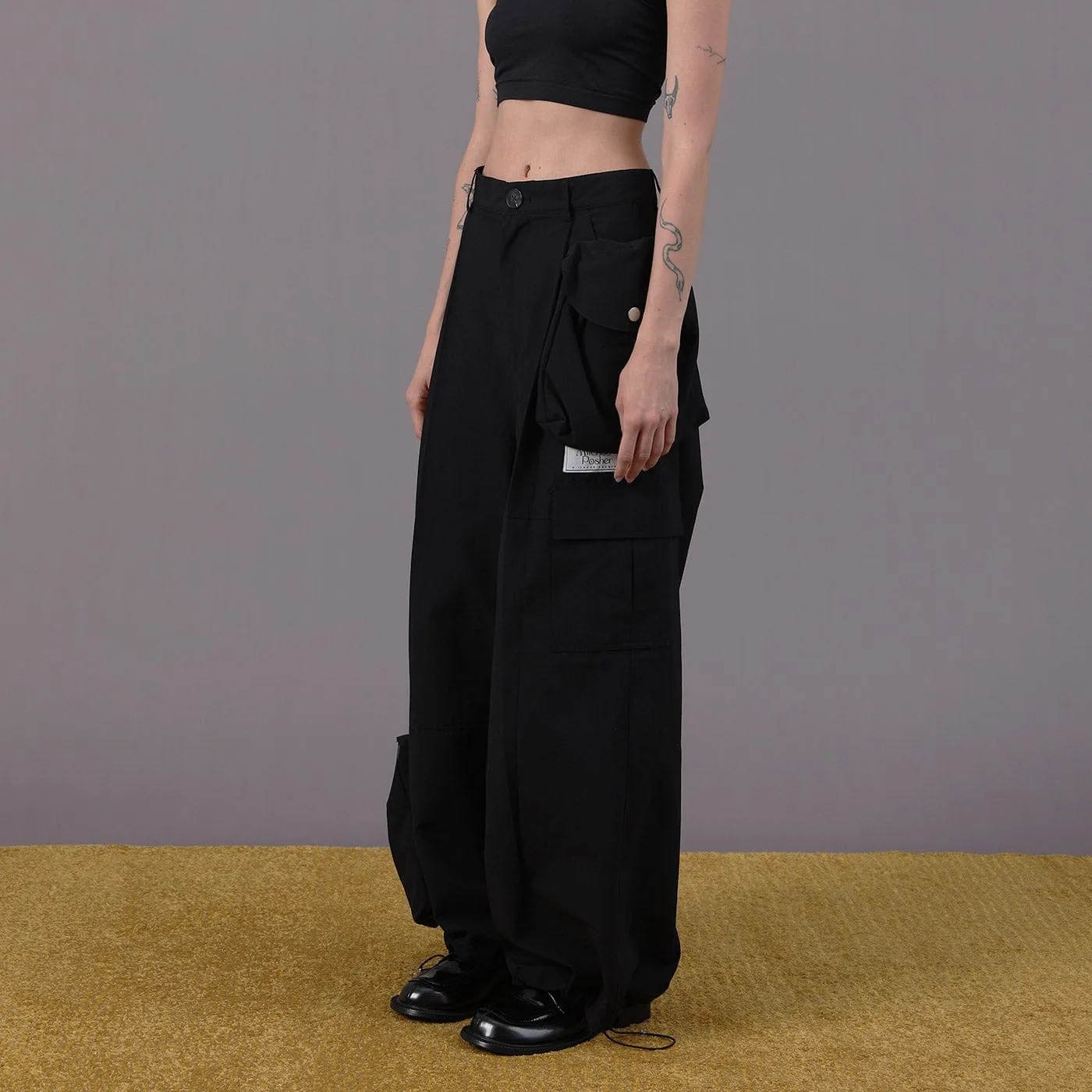 Detachable Pockets Wide-Leg Cargo Pants