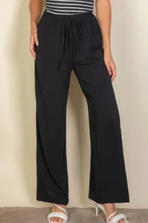 Drawstring Waist Wide Leg Minimalist Pants