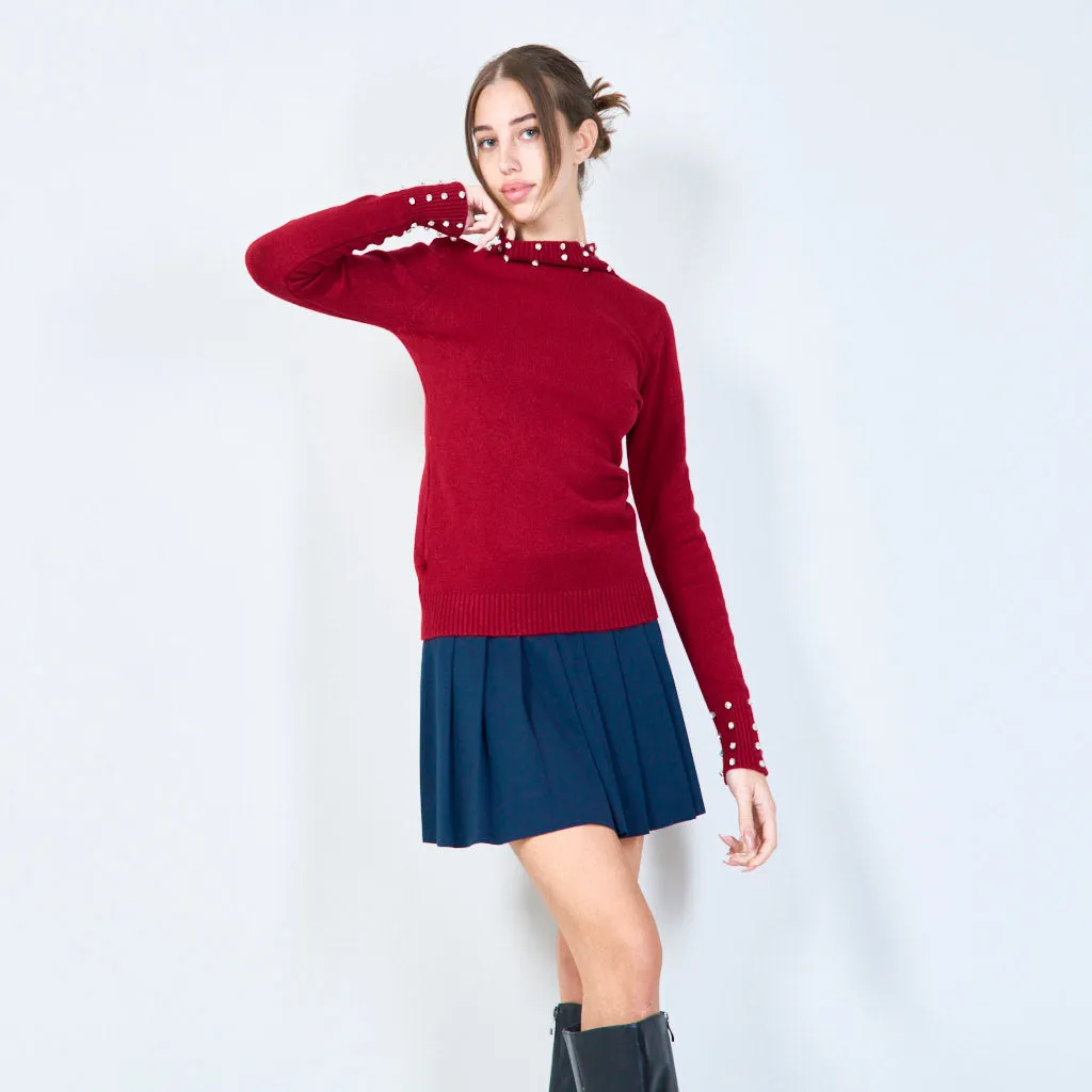 Embellished high-neck knit sweater wholesale