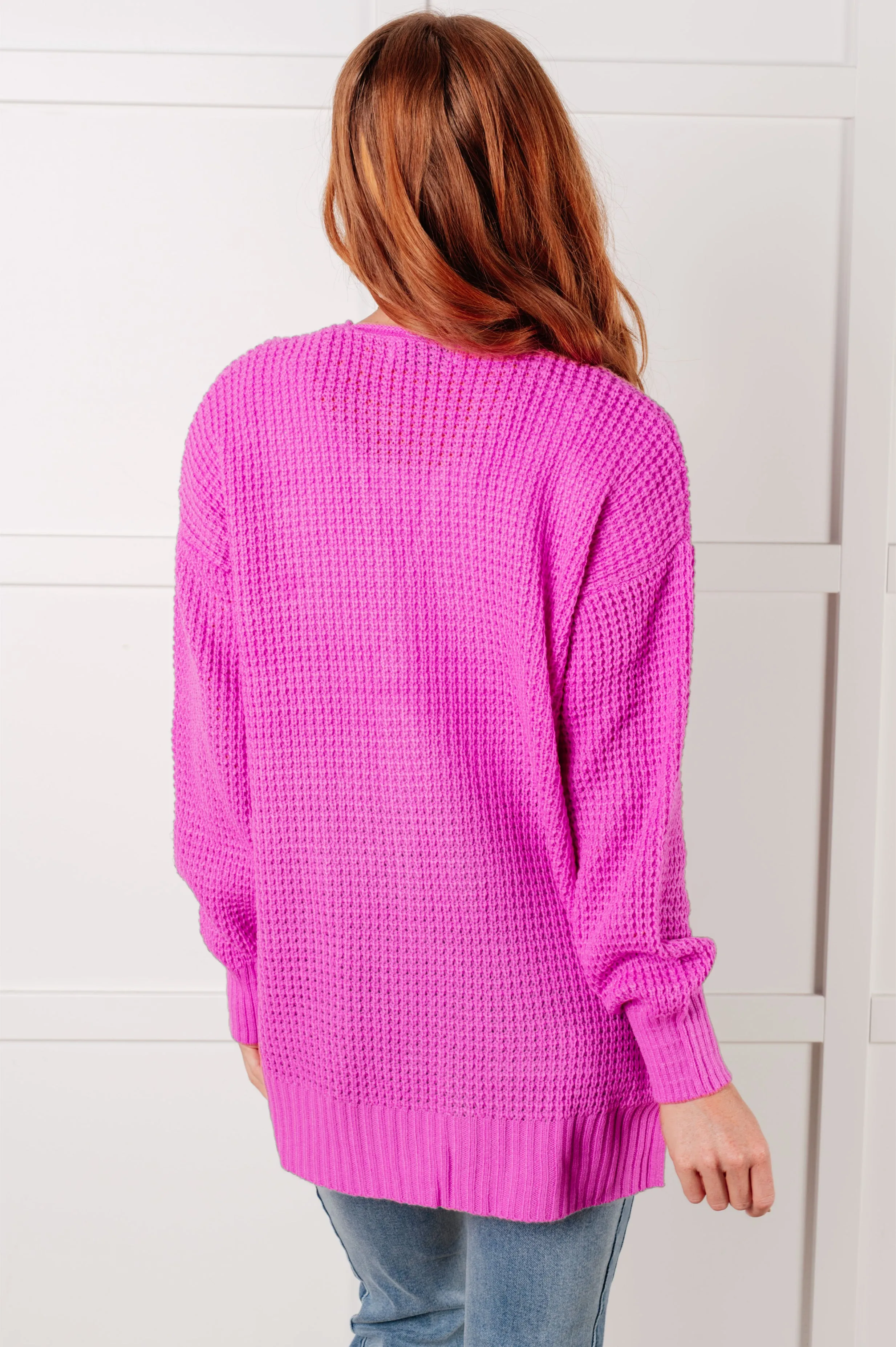 Everything Layer Waffle Knit Open Front Cardigan in Bright Mauve - 1/29/2025