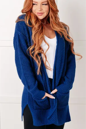 Everything Layer Waffle Knit Open Front Cardigan in Light Navy