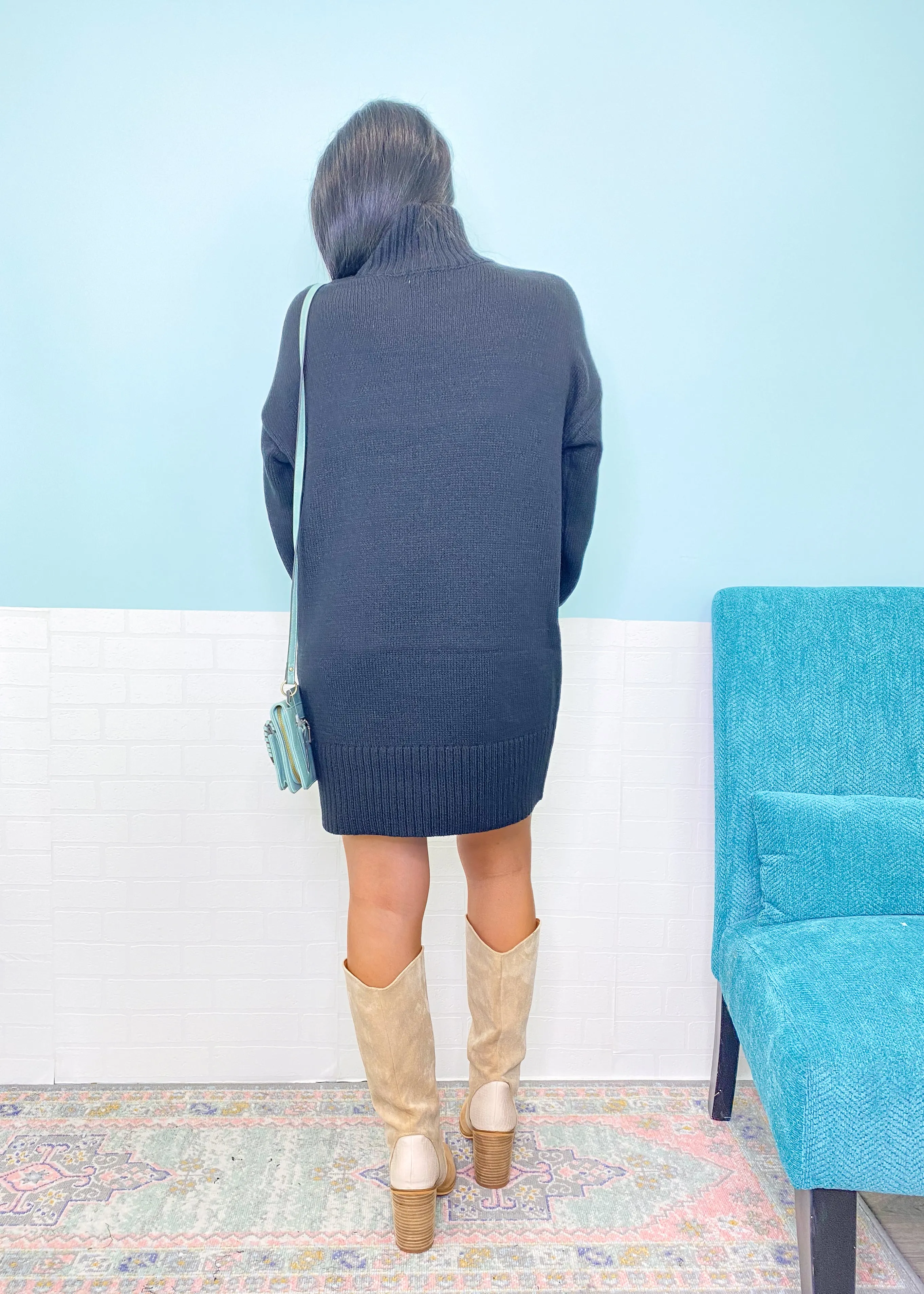 'Fireside' Black TurtleNeck Sweater Dress