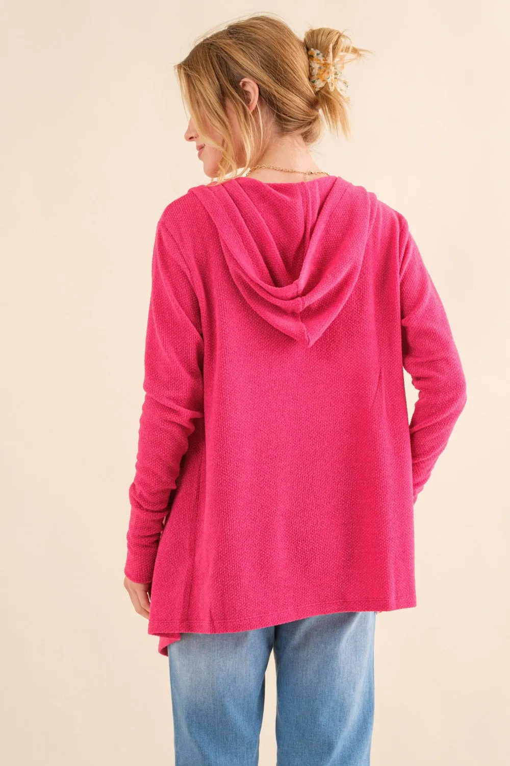 Full Size Thermal Hooded Open Front Cardigan with Pockets