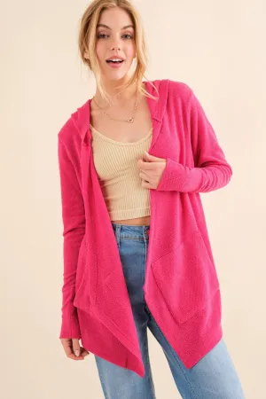 Full Size Thermal Hooded Open Front Cardigan with Pockets