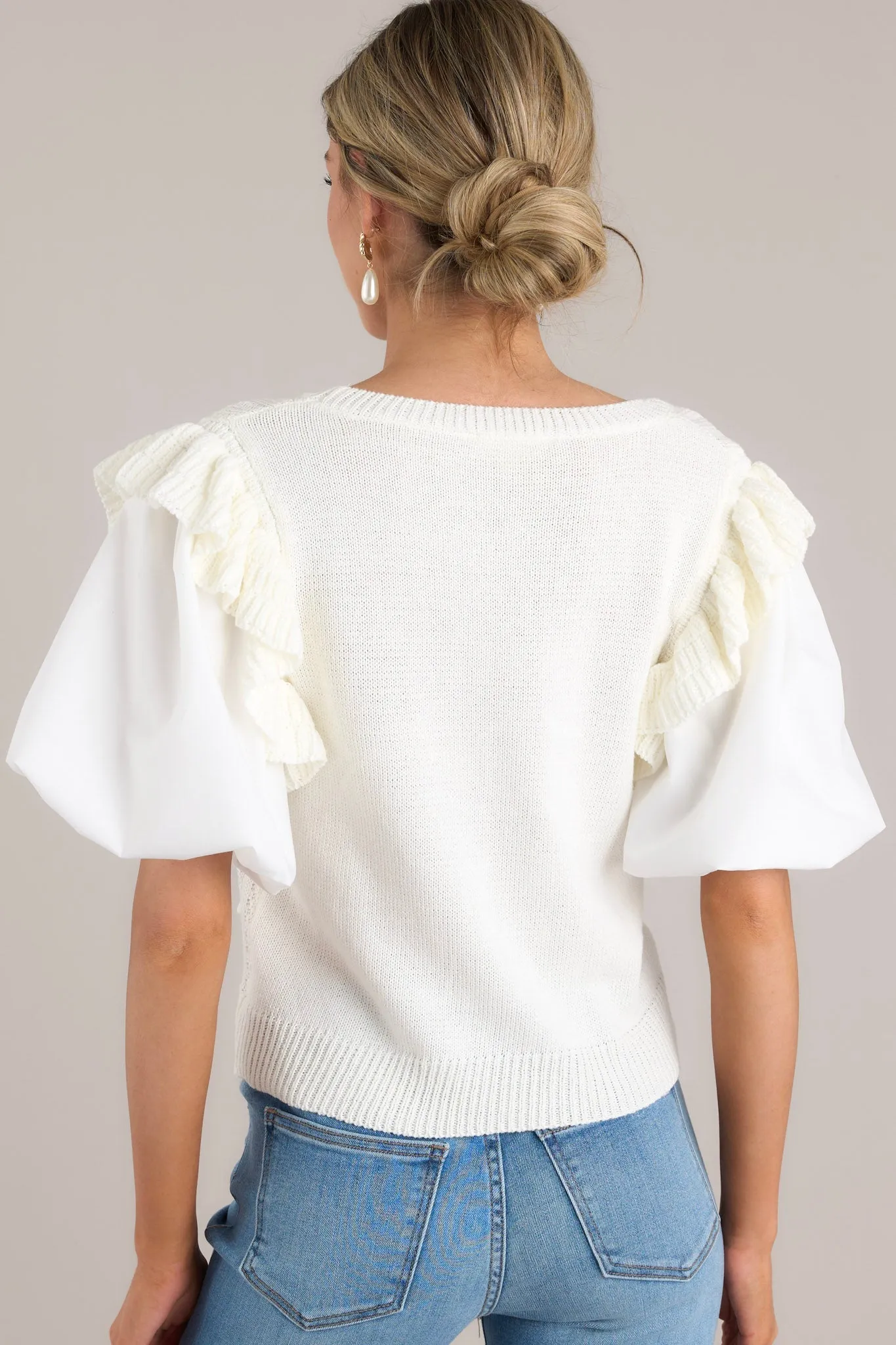 Graceful Glam Ivory Short Sleeve Knit Top