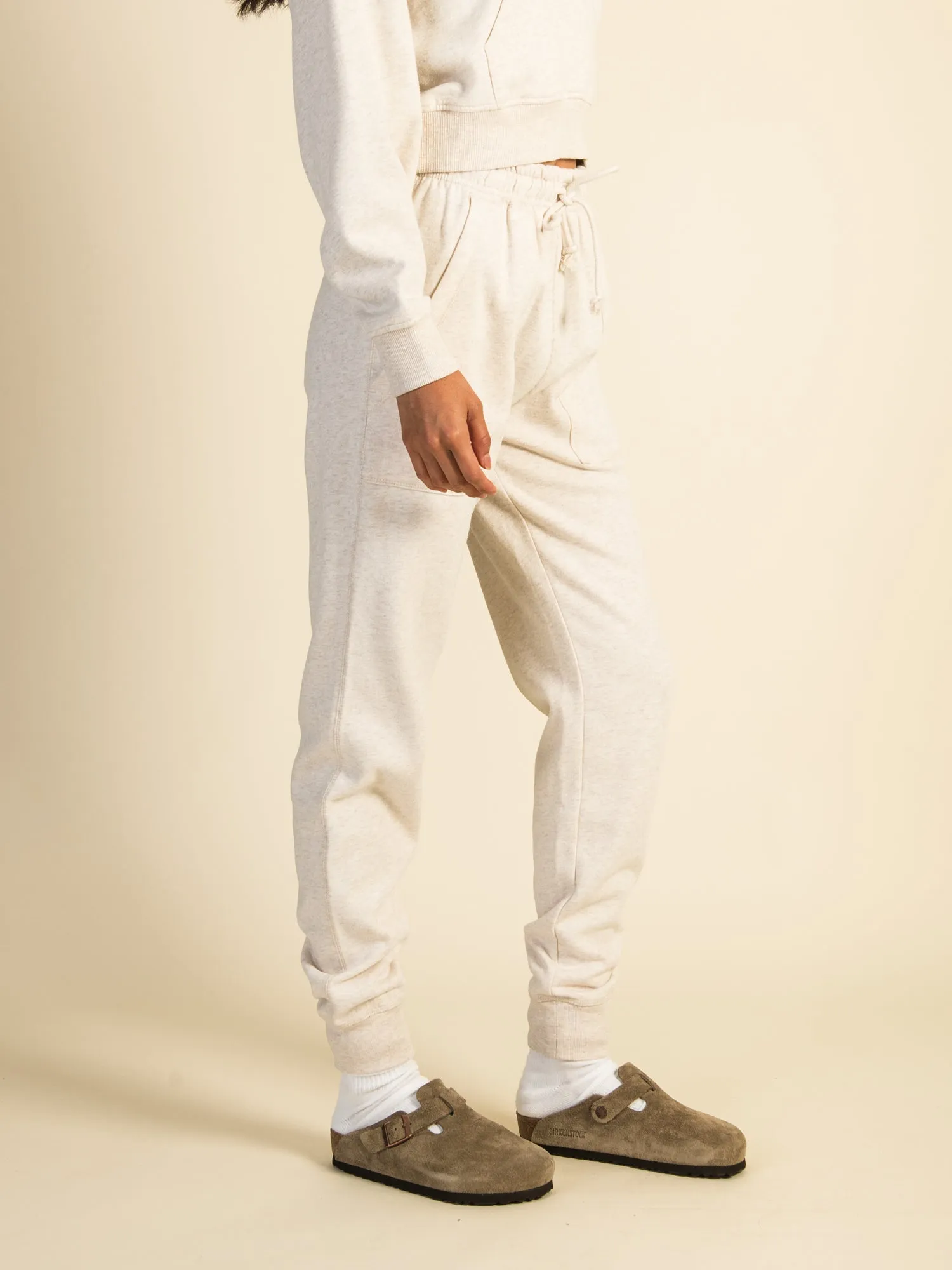 HARLOW HIGH RISE MELANGE FLEECE JOGGER - OATMEAL