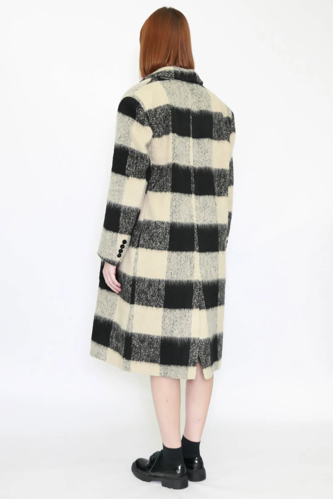 Heavy Wool Black White Plaid Coat