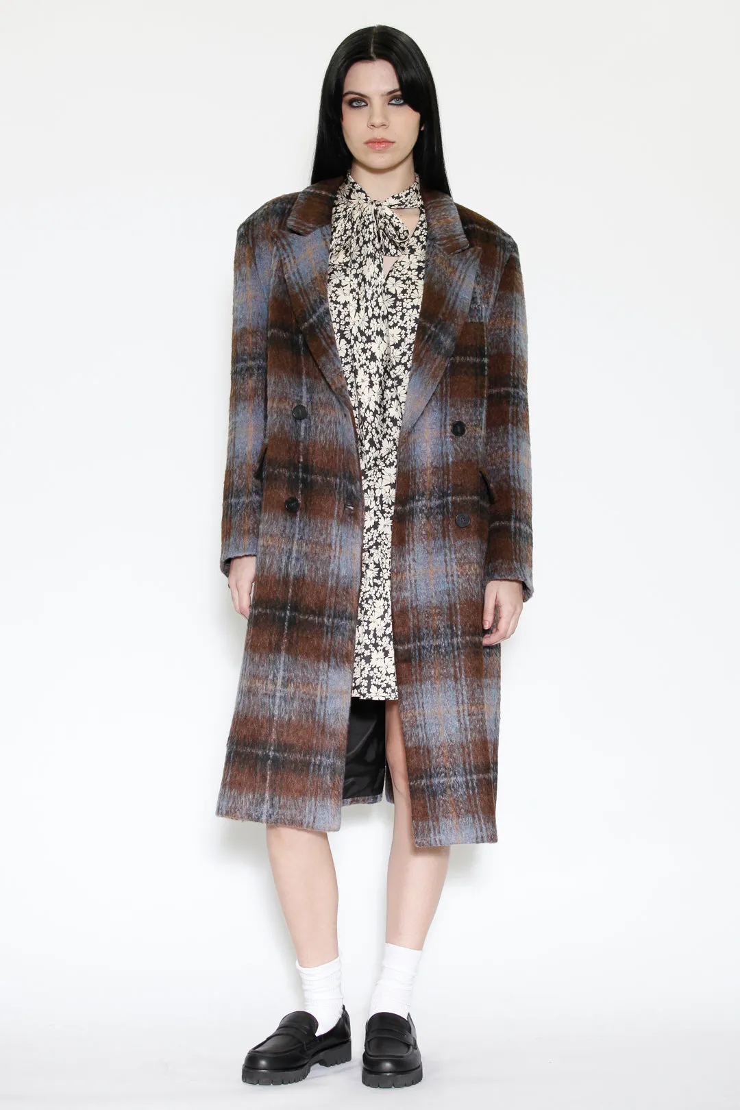 Heavy Wool Chocolate Plaid Coat