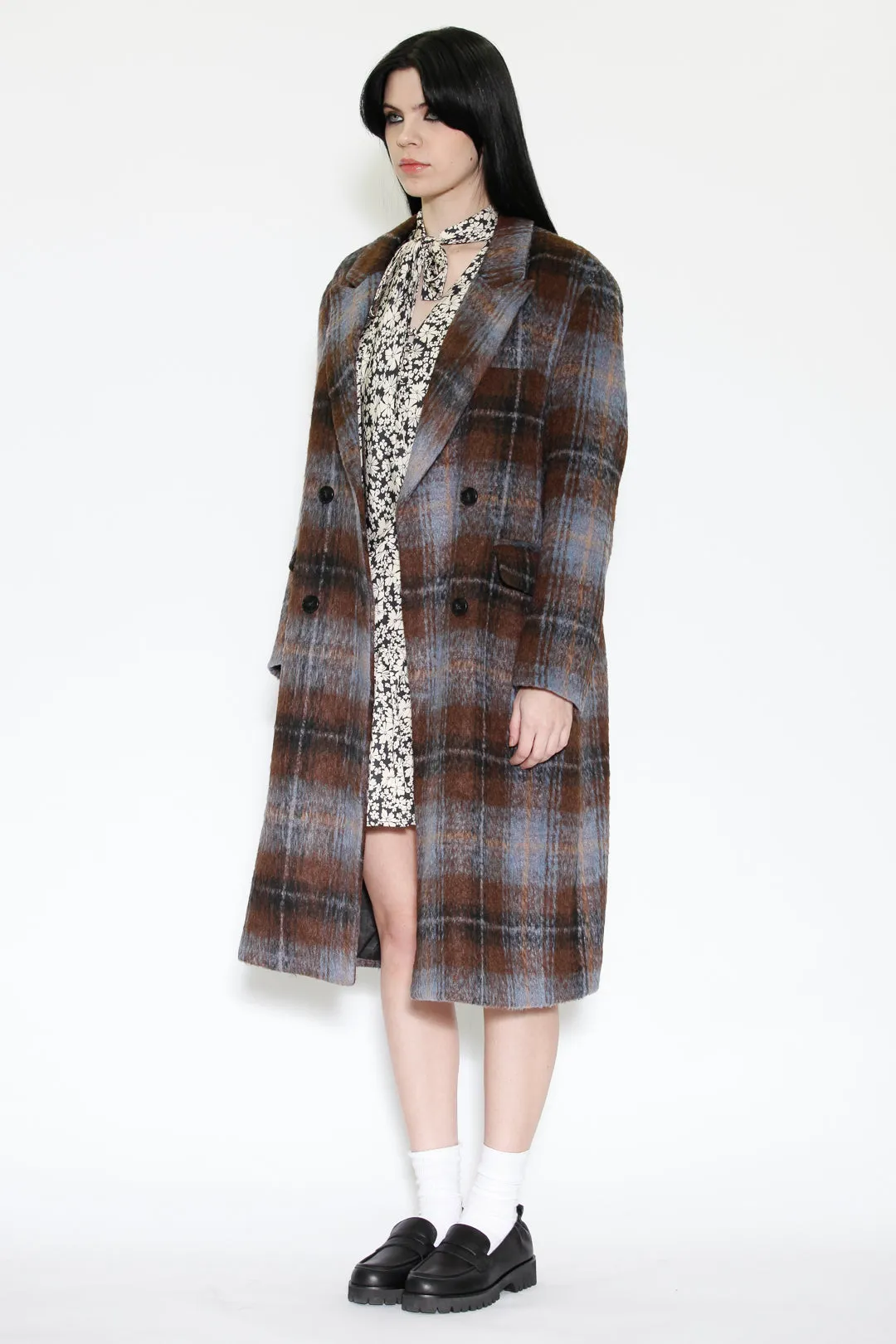 Heavy Wool Chocolate Plaid Coat