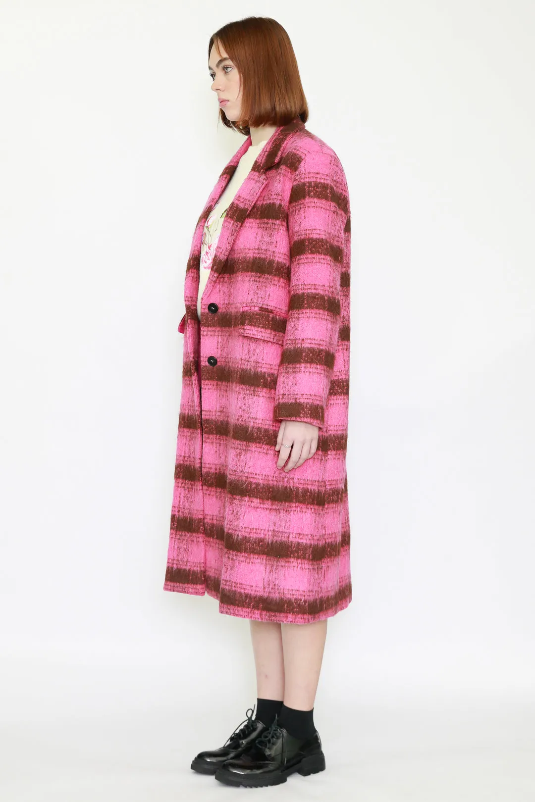 Heavy Wool Pink Plaid Coat