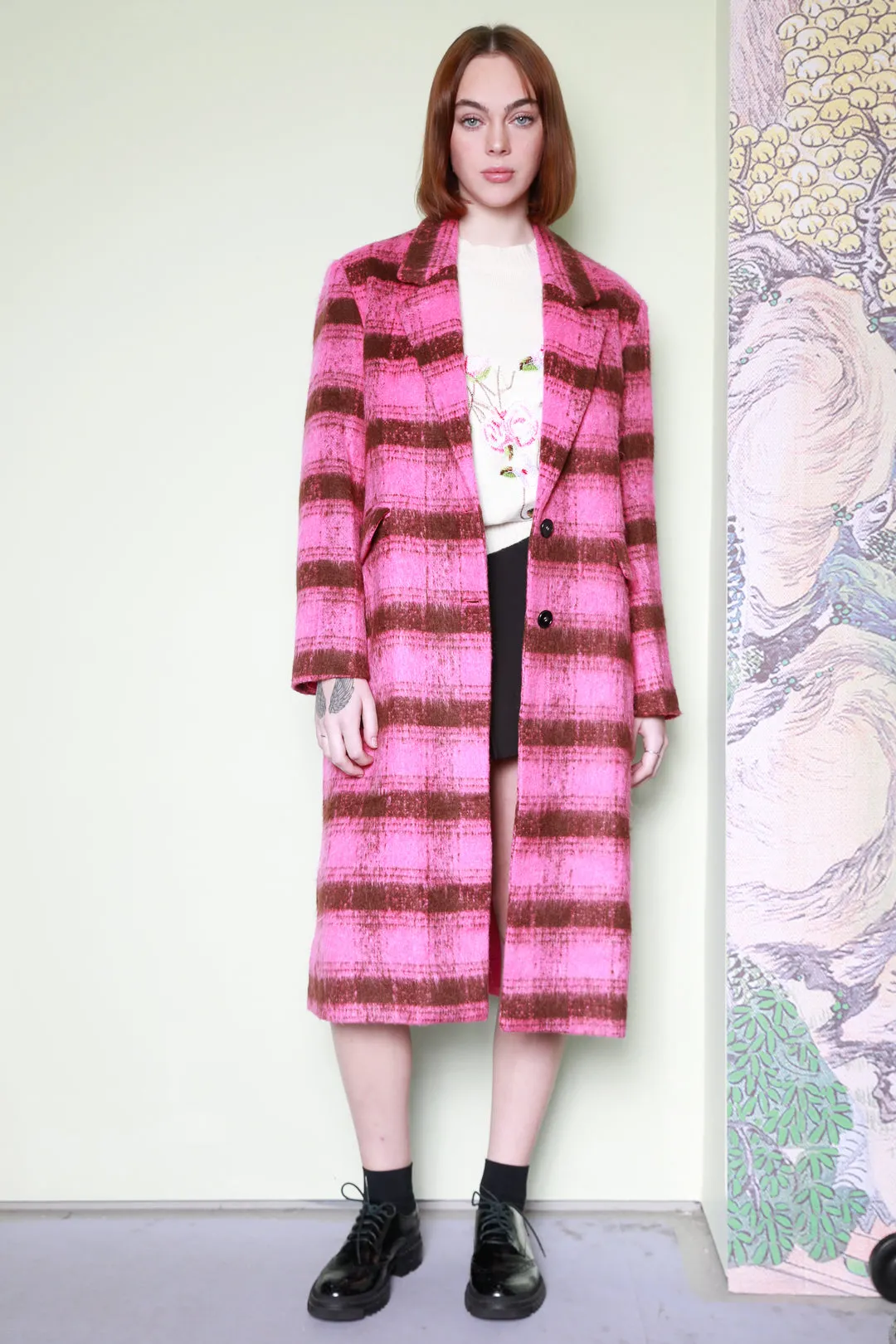 Heavy Wool Pink Plaid Coat