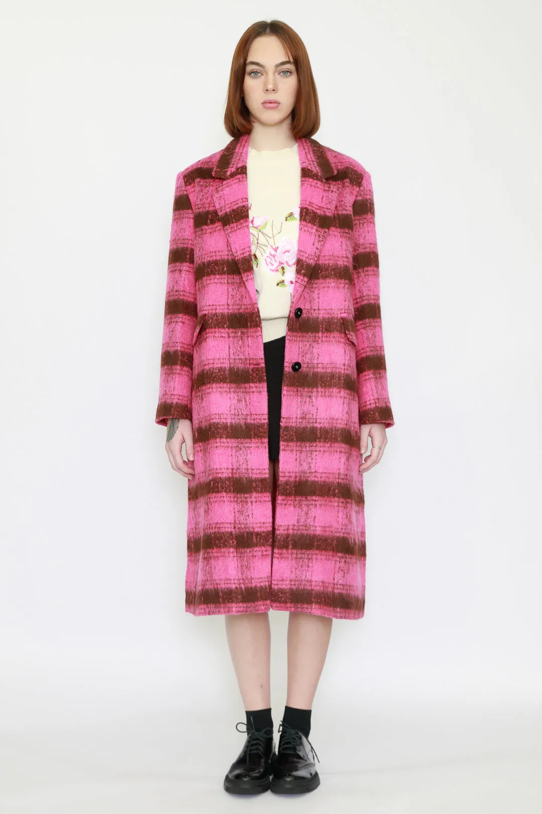 Heavy Wool Pink Plaid Coat