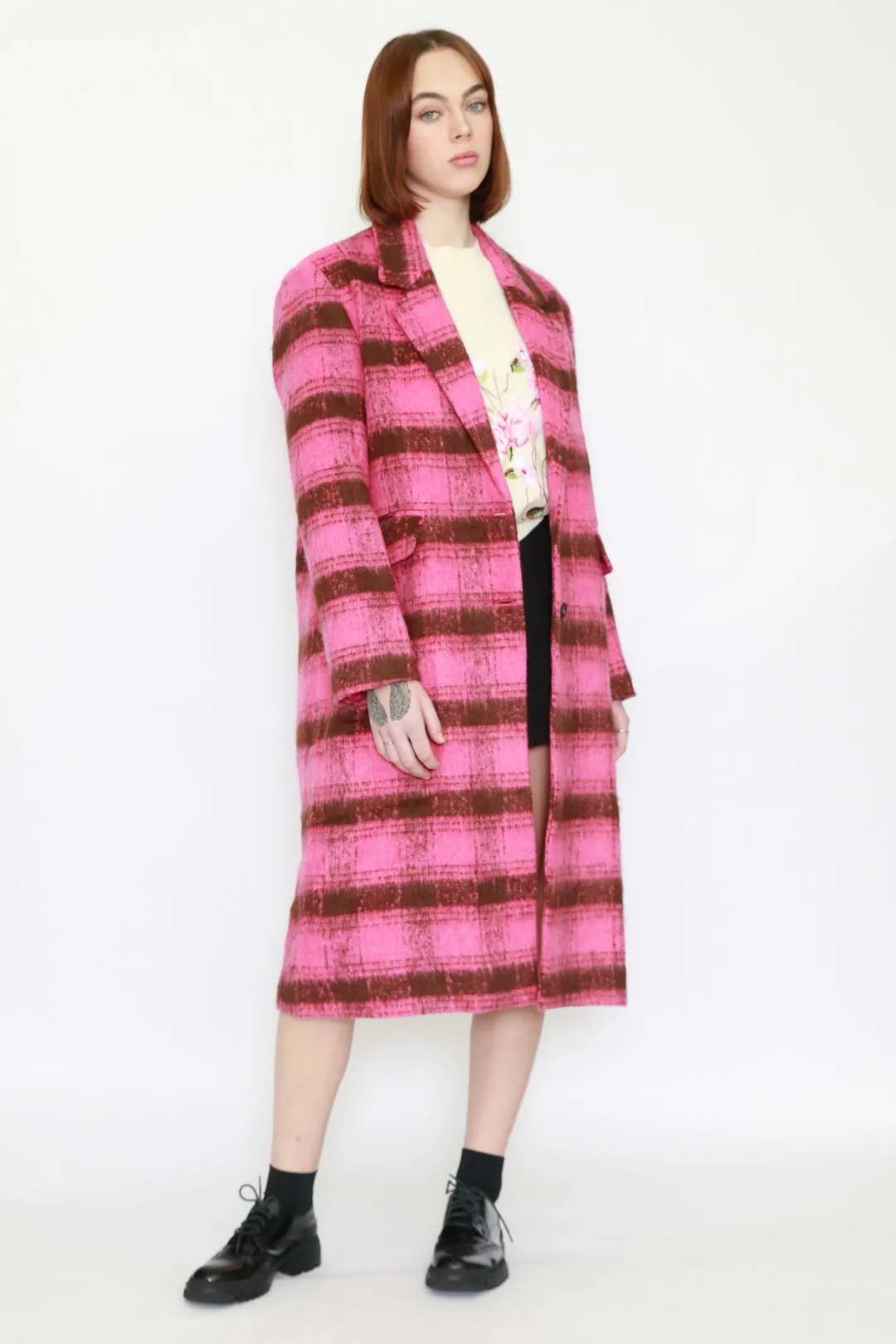 Heavy Wool Pink Plaid Coat