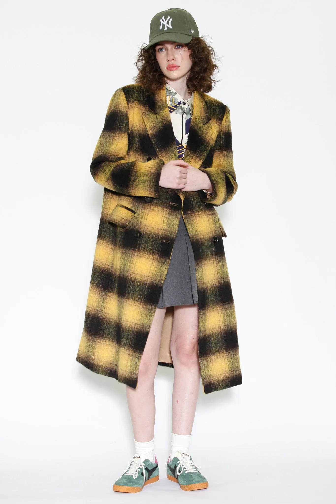 Heavy Wool Yellow Plaid Coat