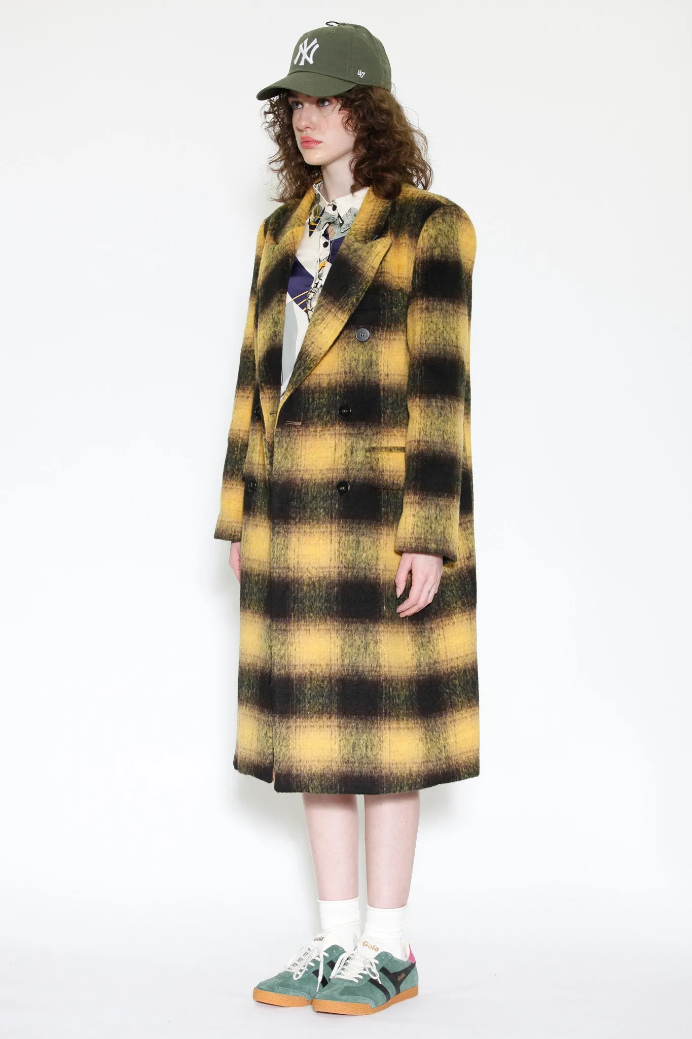 Heavy Wool Yellow Plaid Coat