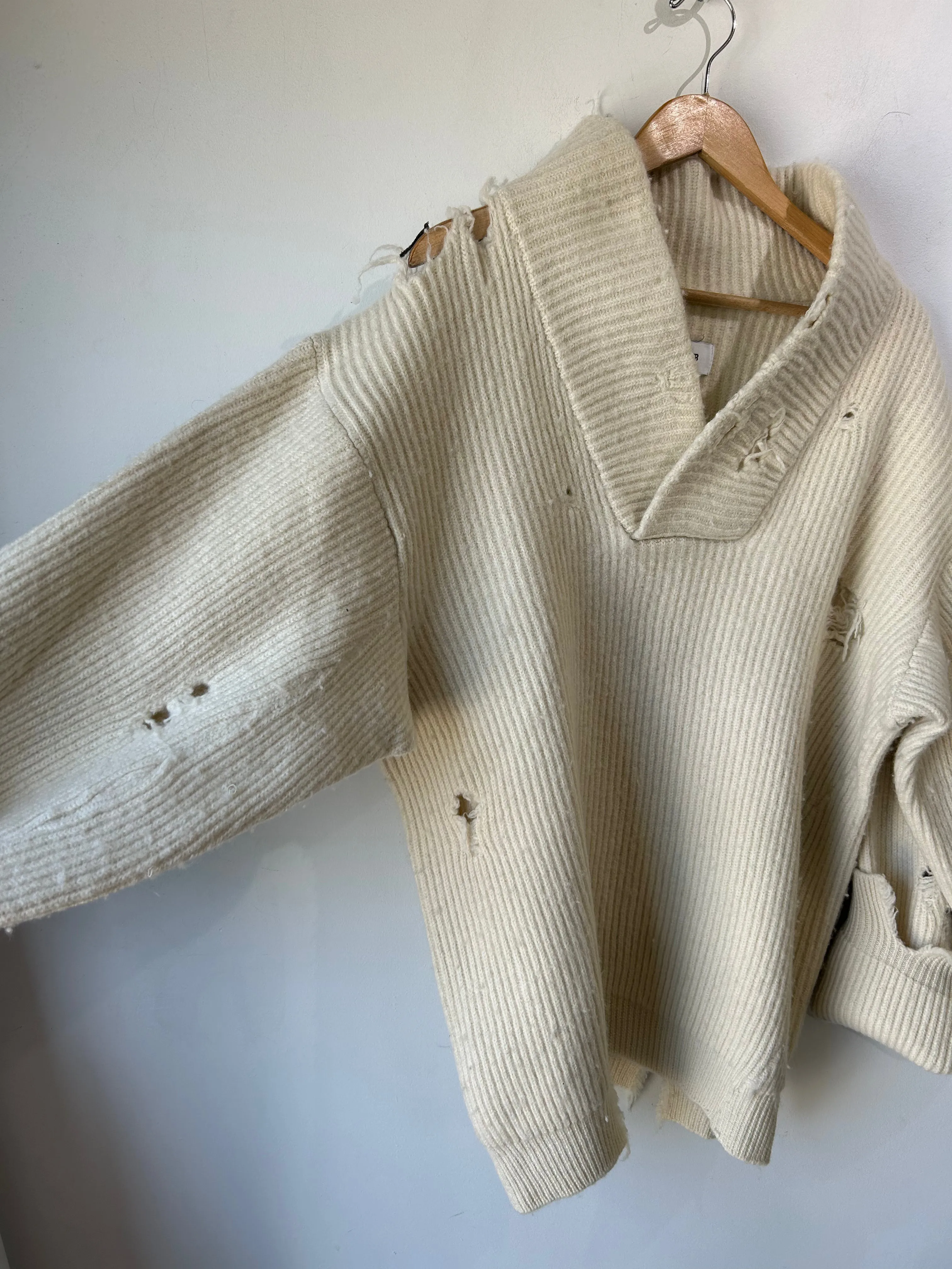 Hed Mayner White Thrashed Sweater