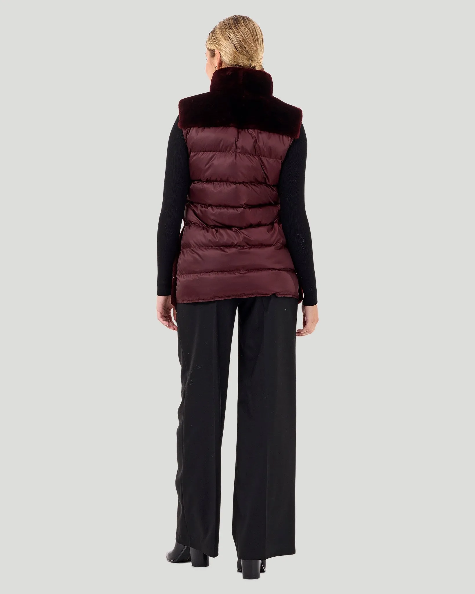 Horizontal Select Shearling Lamb Zip Vest with Quilted Back