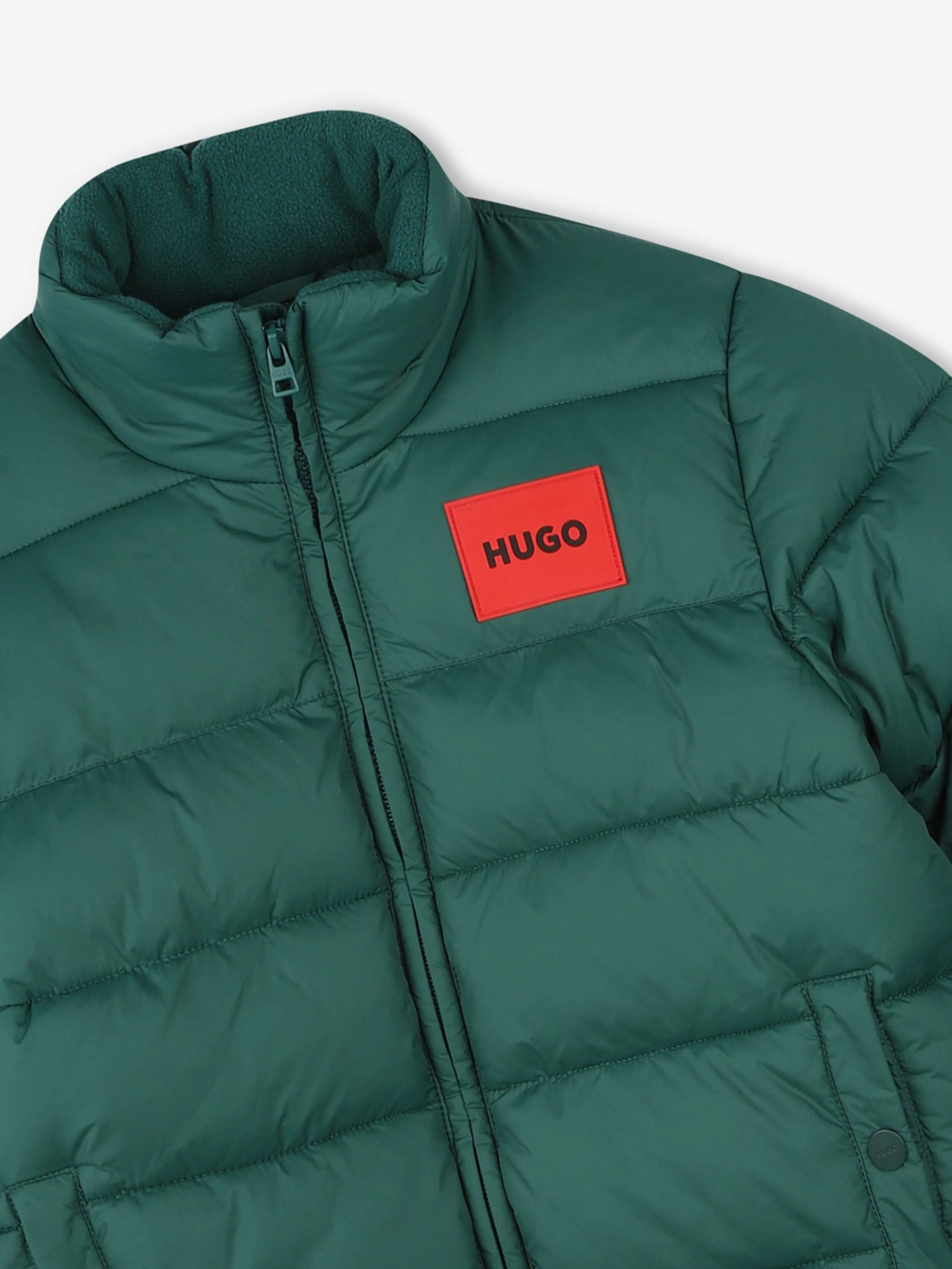 Hugo Boys Logo Puffer Jacket in Green