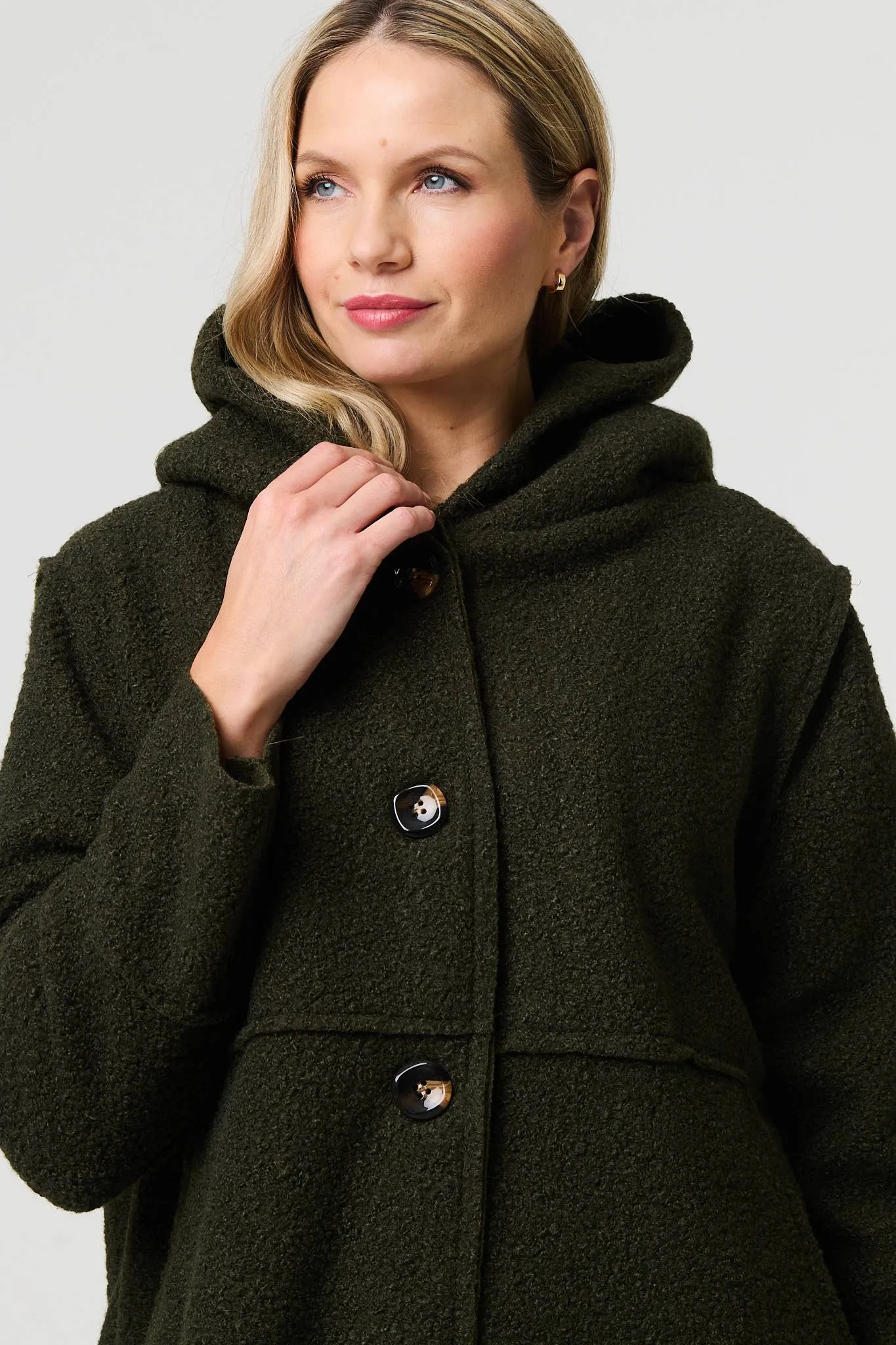 Knitted Button Detail Hooded Jacket