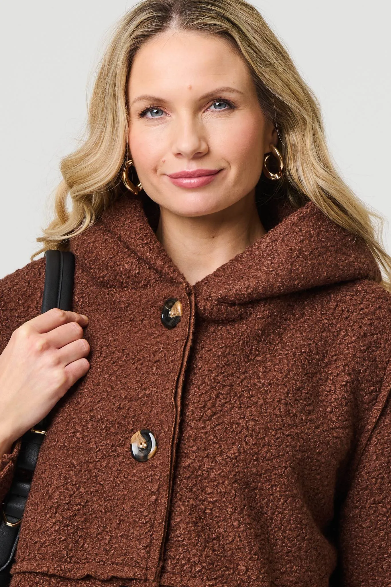 Knitted Button Detail Hooded Jacket