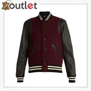 Ladies Maroon Wool-blend and leather teddy Varsity Jacket